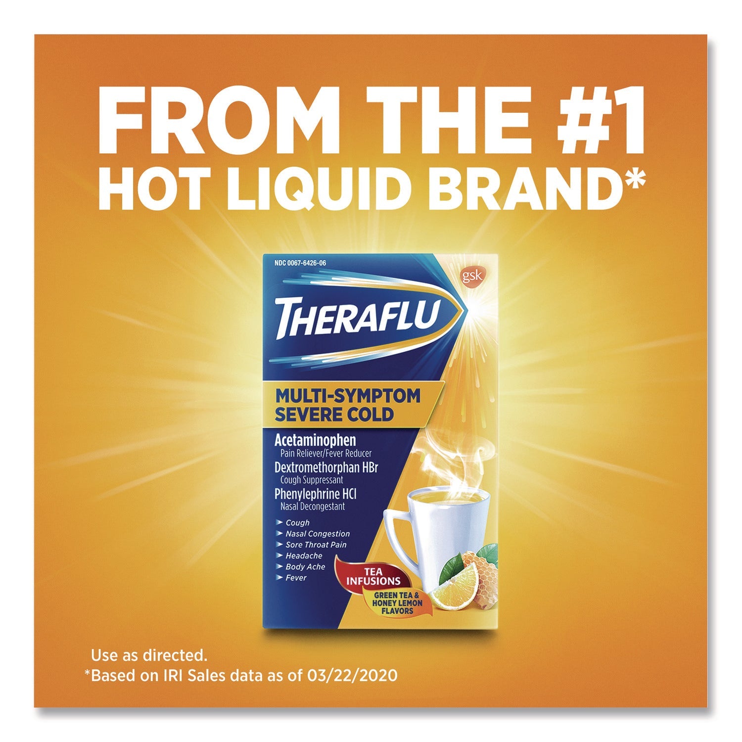 Theraflu Multi-Symptom Severe Cold Hot Liquid Powder, 6 Count
