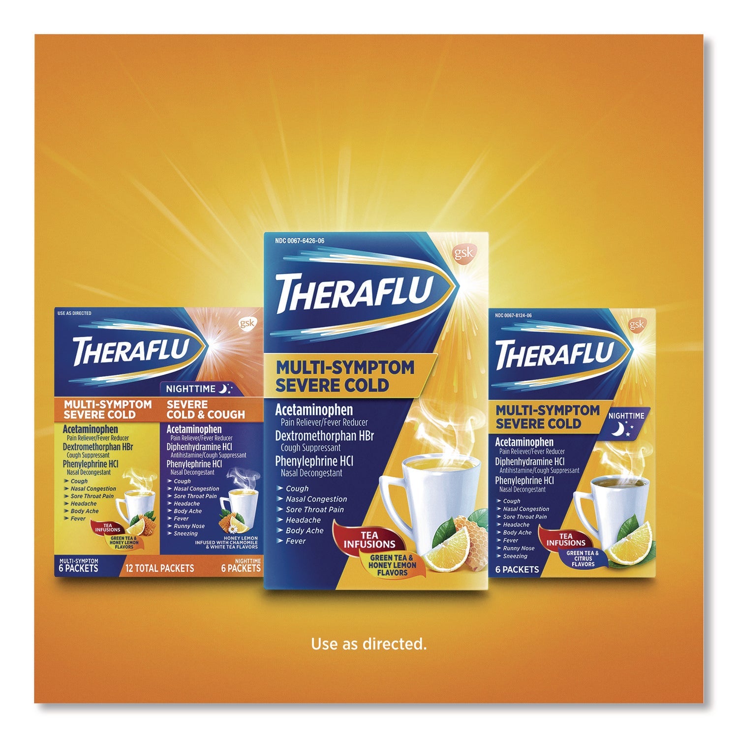 Theraflu Multi-Symptom Severe Cold Hot Liquid Powder, 6 Count