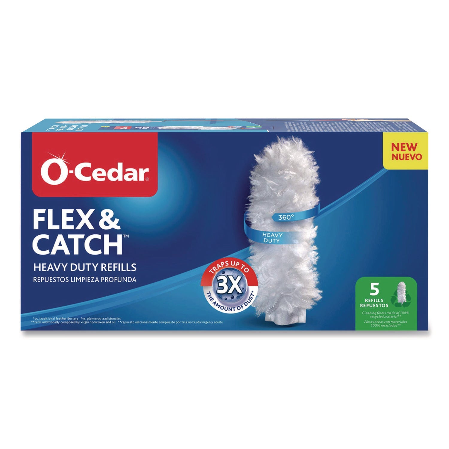 O-Cedar® Flex and Catch Duster Heavy-Duty Refills, Polyester, White, 5/Pack