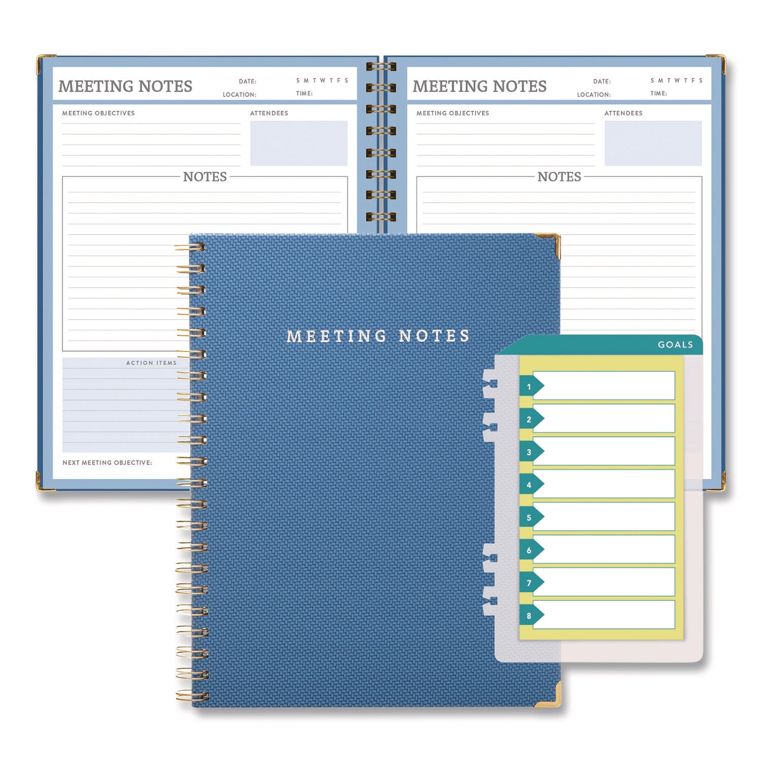 Global Printed Products Meeting Notes Book, Space for Up to 159 Meetings, Meeting-Minutes/Notes Format, Blue/Gold Cover, (80) 11 x 8.5 Sheets