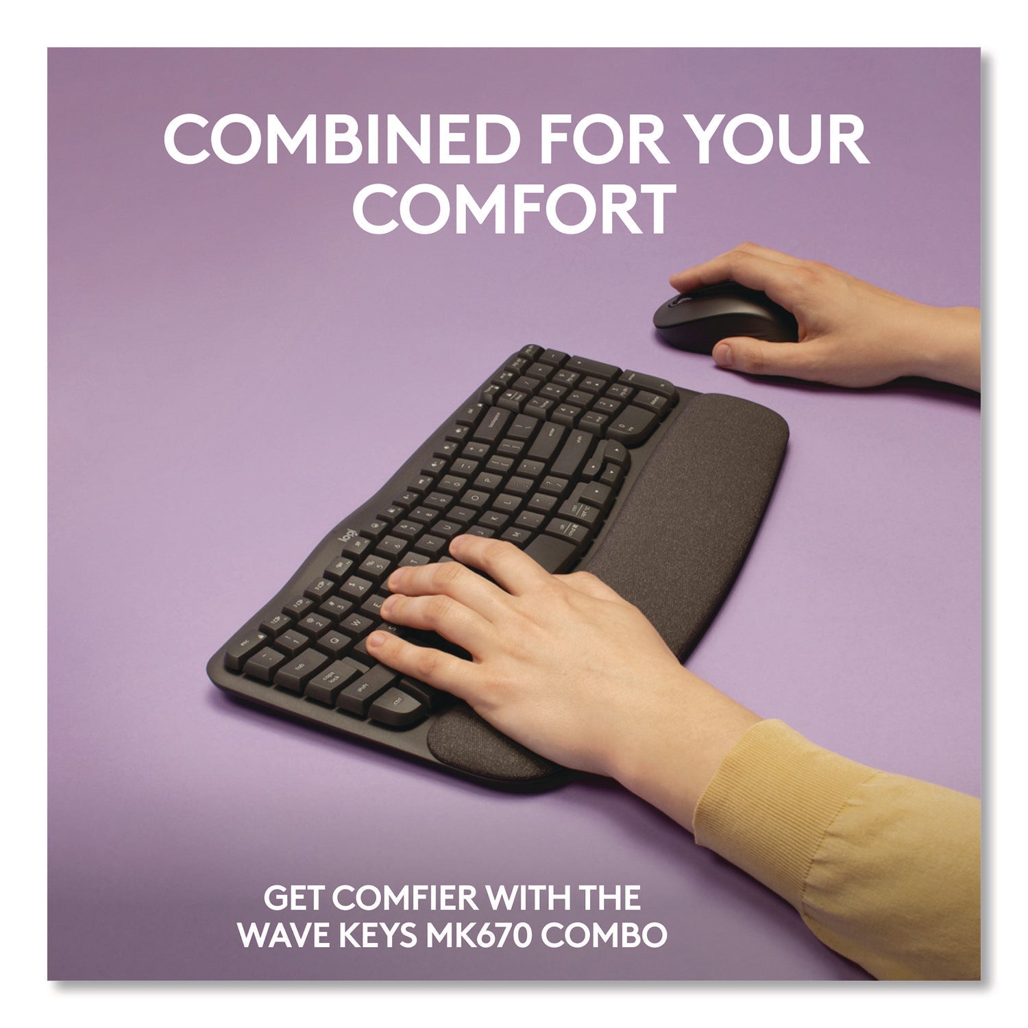 Logitech® Wave MK670 Wireless Ergonomic Keyboard and Signature M550L Mouse Combo, 2.4 GHz, Frequency/33 ft Wireless Range, Graphite