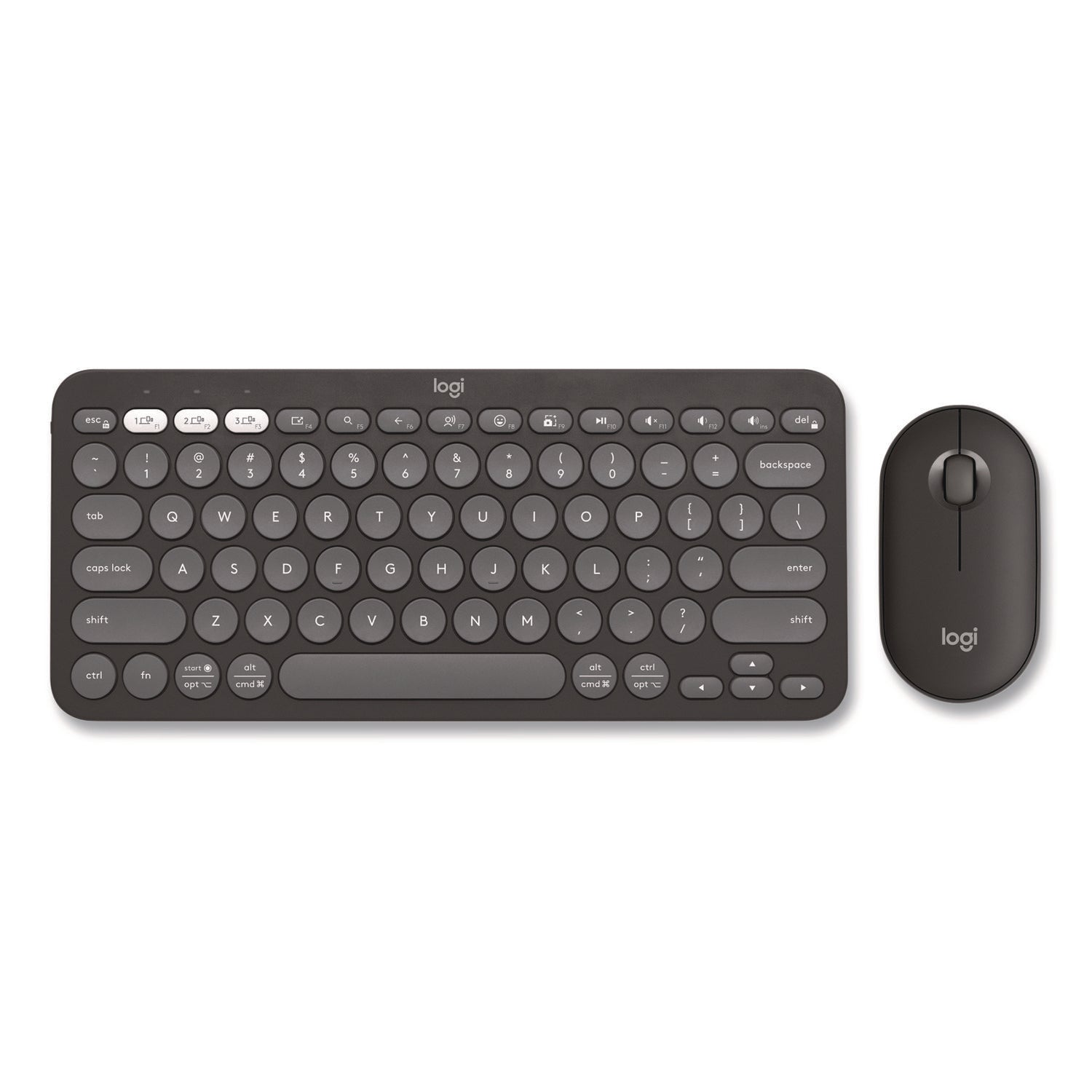Logitech® Pebble 2 Wireless Keyboard and Optical Mouse Combo, 2.4 GHz Frequency/32.8" Wireless Range, Tonal Graphite