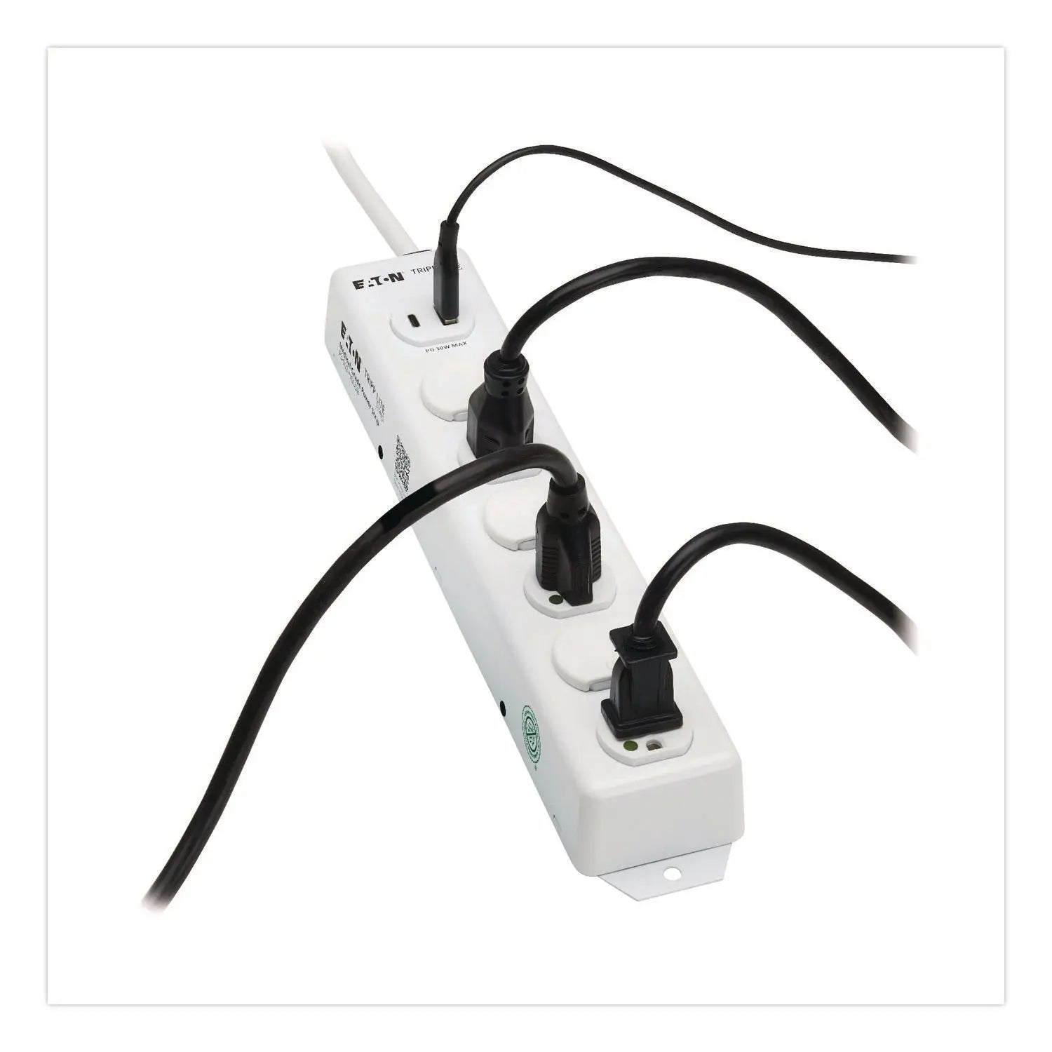 Tripp Lite by Eaton Safe-IT Medical-Grade Power Strip with Antimicrobial Protection, 6 Hospital-Grade Outlets, USB Charging, 2 ft Cord, White