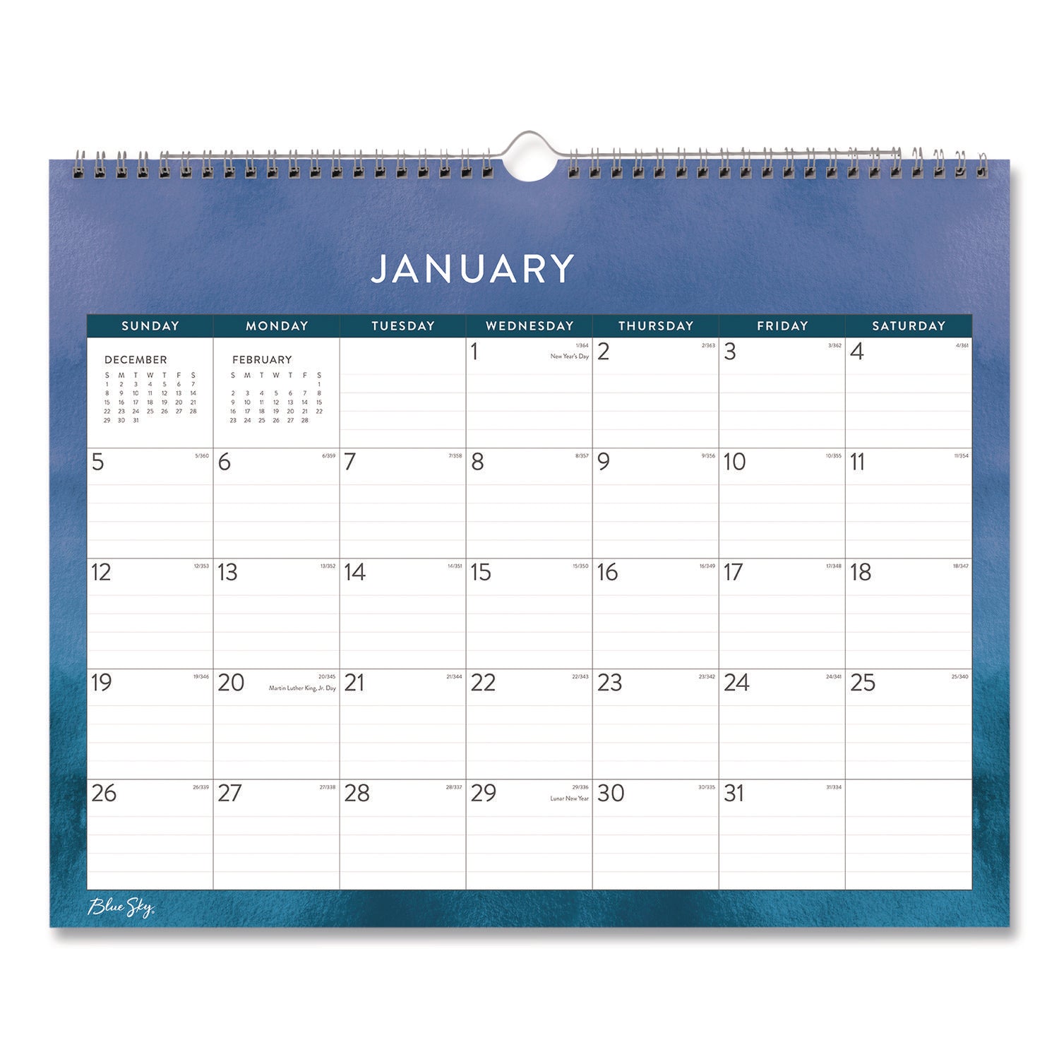 Blue Sky® Savoy Cool Monthly Wall Calendar, Abstract Artwork, 15 x 12, White/Blue Sheets, 12-Month (Jan to Dec): 2025 - Bloom Skins