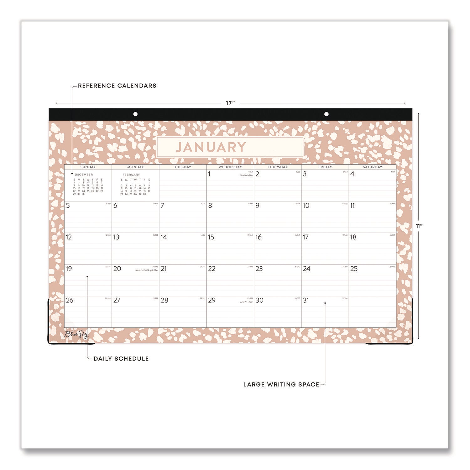 Blue Sky® Natalya Desk Pad Calendar, Abstract Artwork, 17 x 11, White/Peach Sheets, Black Headband, 12-Month (Jan to Dec): 2025