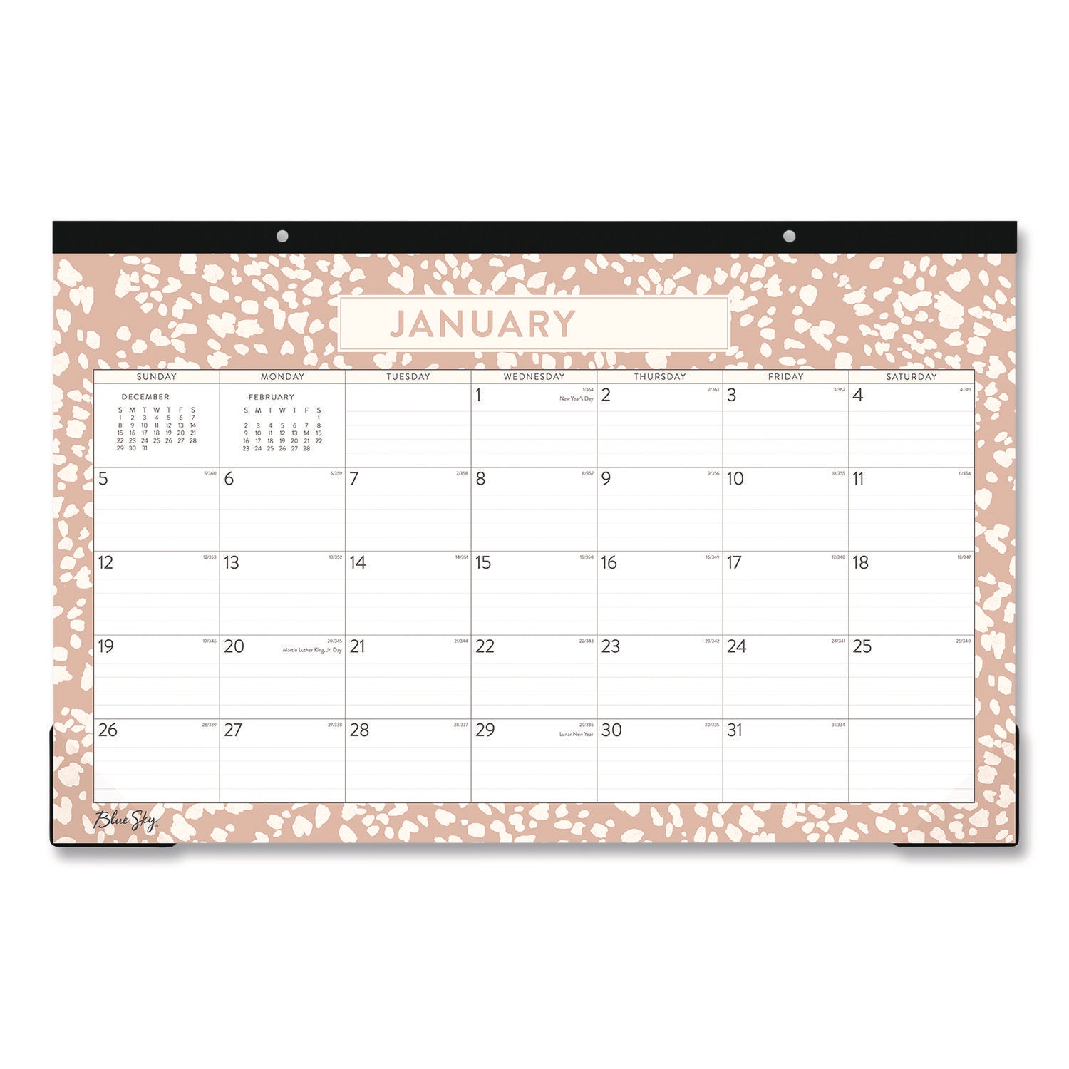 Blue Sky® Natalya Desk Pad Calendar, Abstract Artwork, 17 x 11, White/Peach Sheets, Black Headband, 12-Month (Jan to Dec): 2025