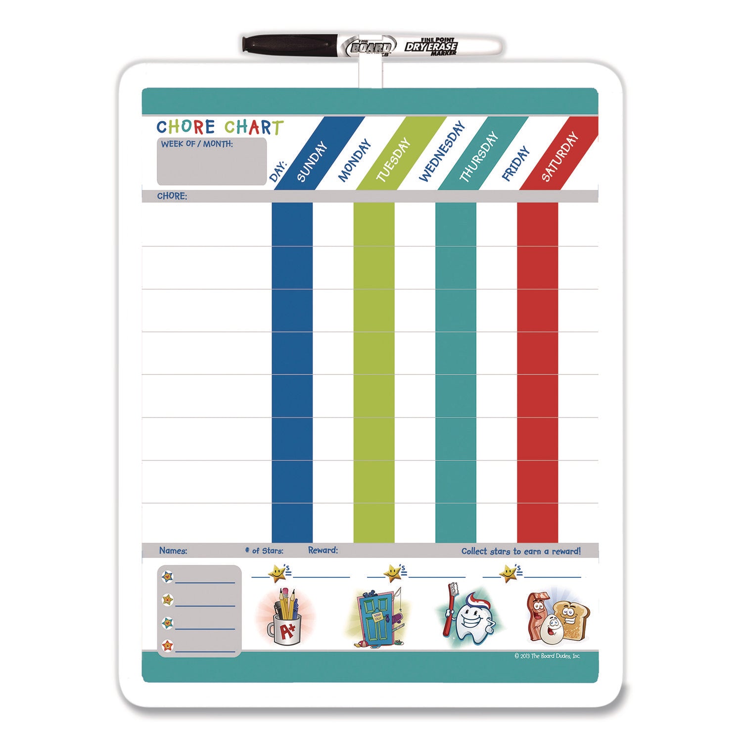 The Board Dudes Magnetic Dry-Erase Colors Chore Chart, 11 x 14