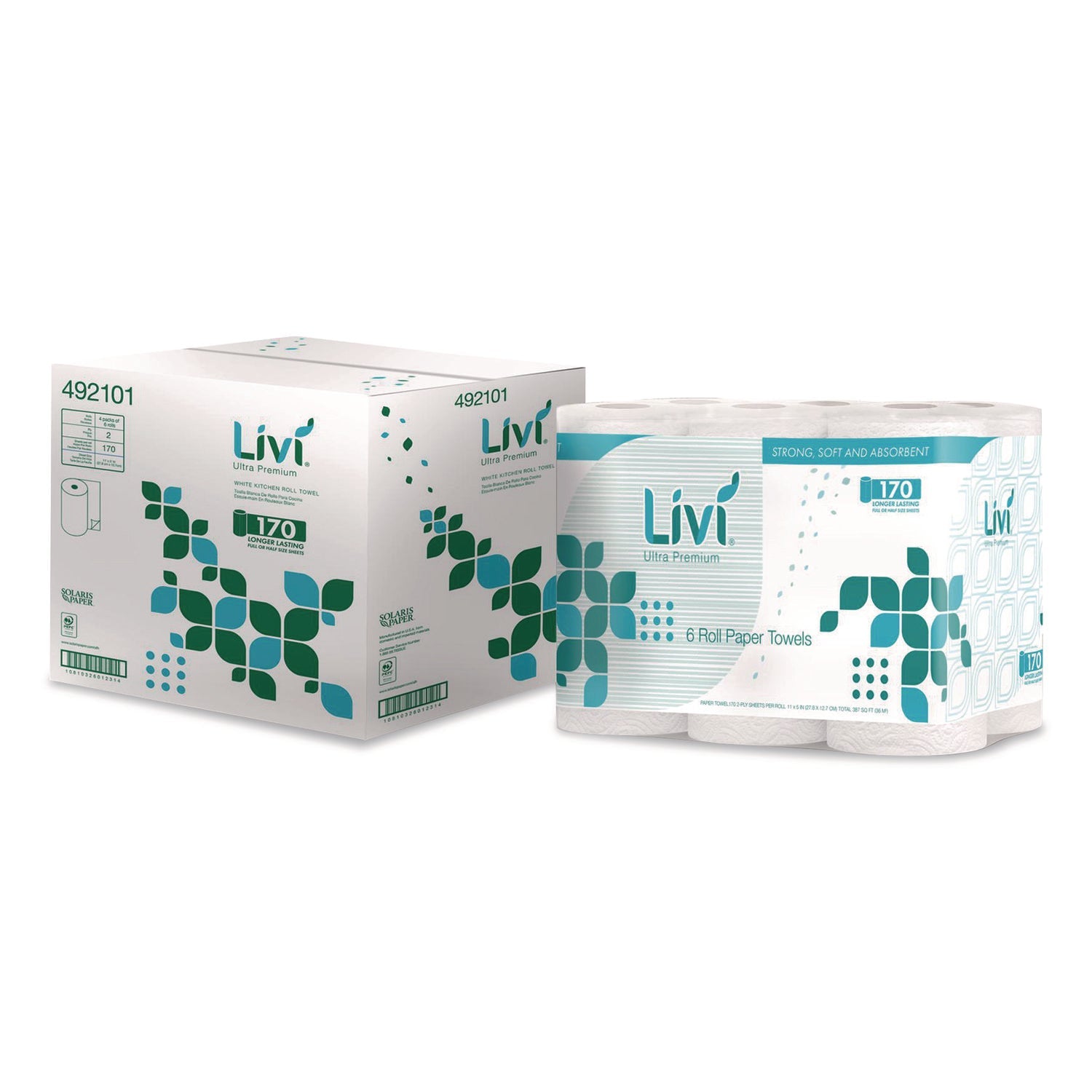 Livi® Ultra Premium Kitchen Roll Towel, 2-Ply, 5" x 11", White, 6 Rolls/Pack, 4 Packs/Carton