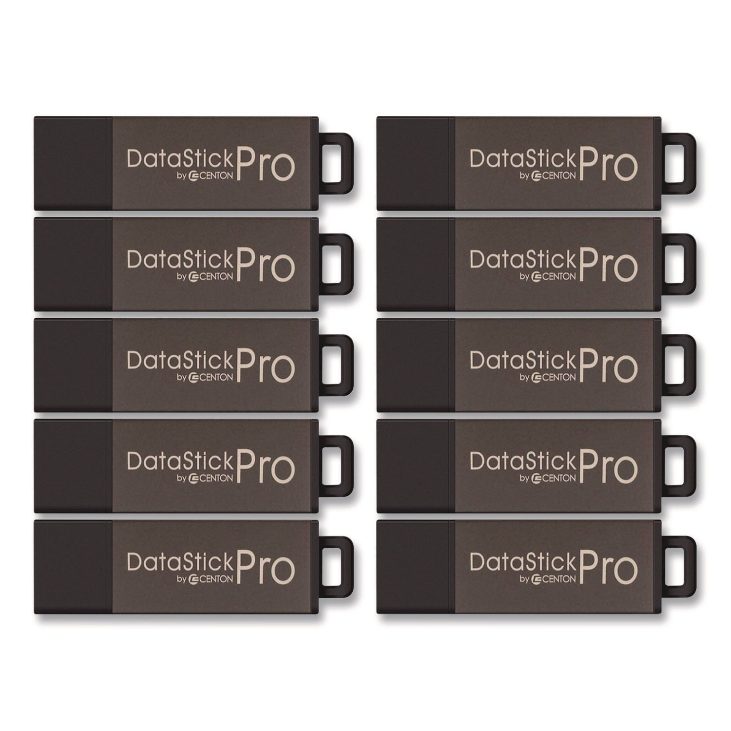 Centon DataStick Pro USB 2.0 Type A Flash Drive, 8 GB, Gray, 10/Pack