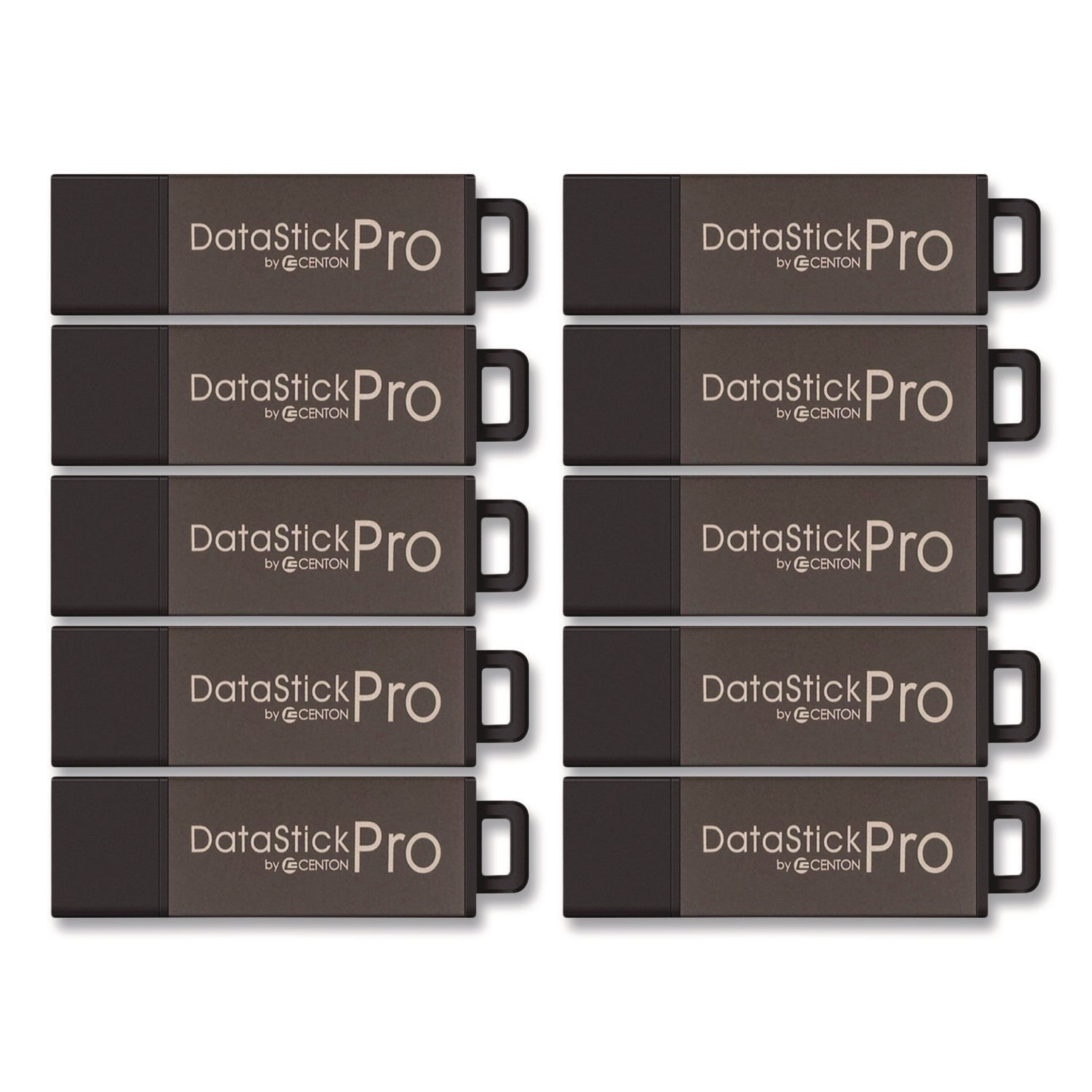 Centon DataStick Pro USB 2.0 Type A Flash Drive, 16 GB, Gray, 10/Pack