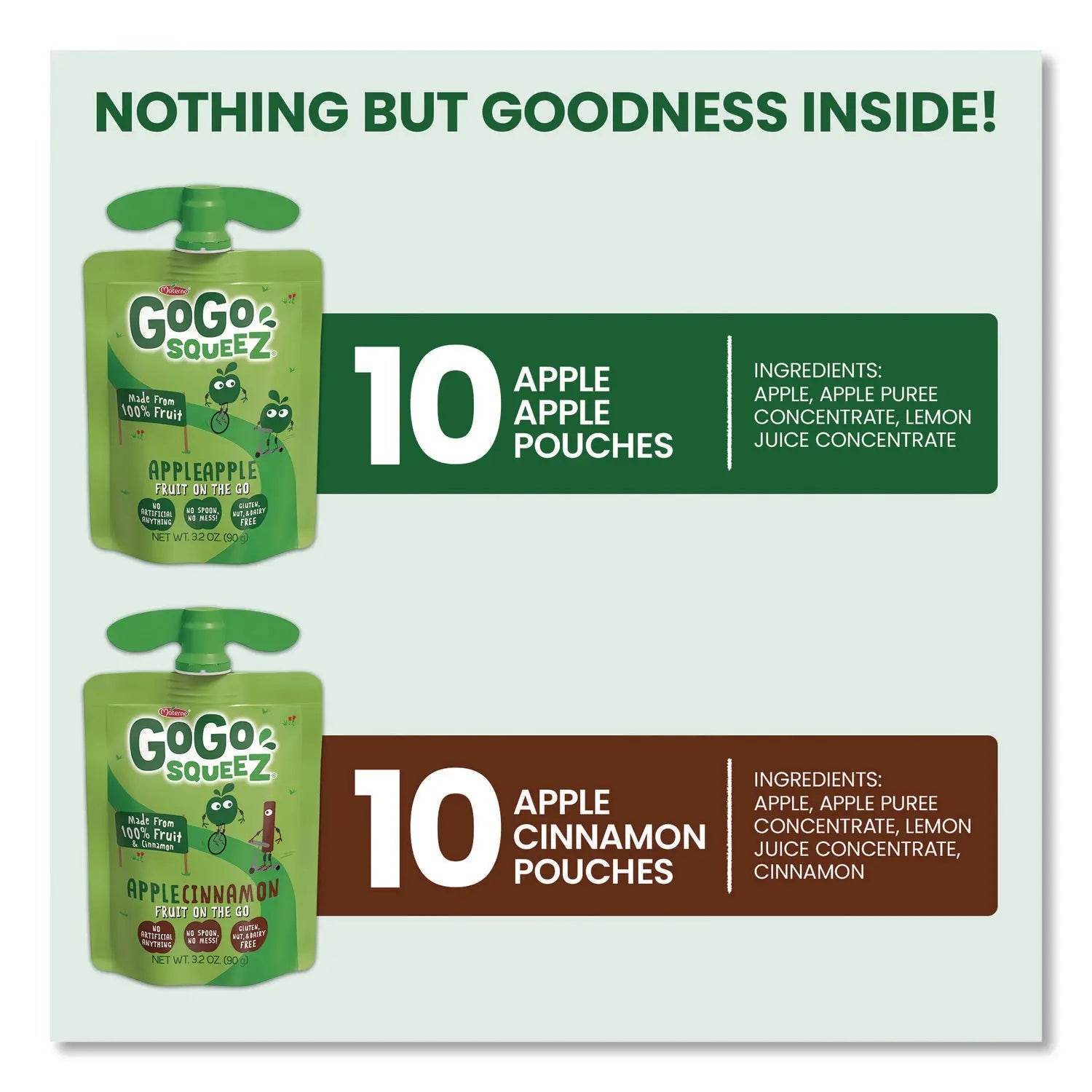 GoGo Squeez® Fruit on the Go, (10) Apple/(10) Apple Cinnamon, 3.2 oz Pouch, 20/Box