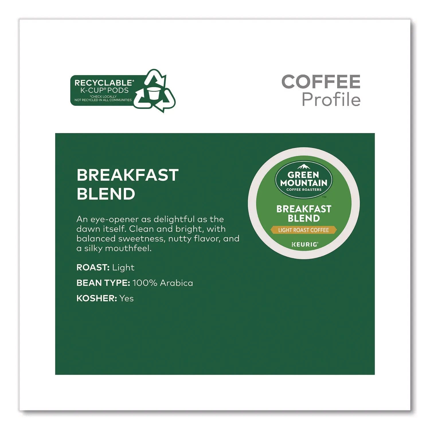 Green Mountain Coffee® Breakfast Blend Coffee K-Cups, 0.31 oz, 48/Box