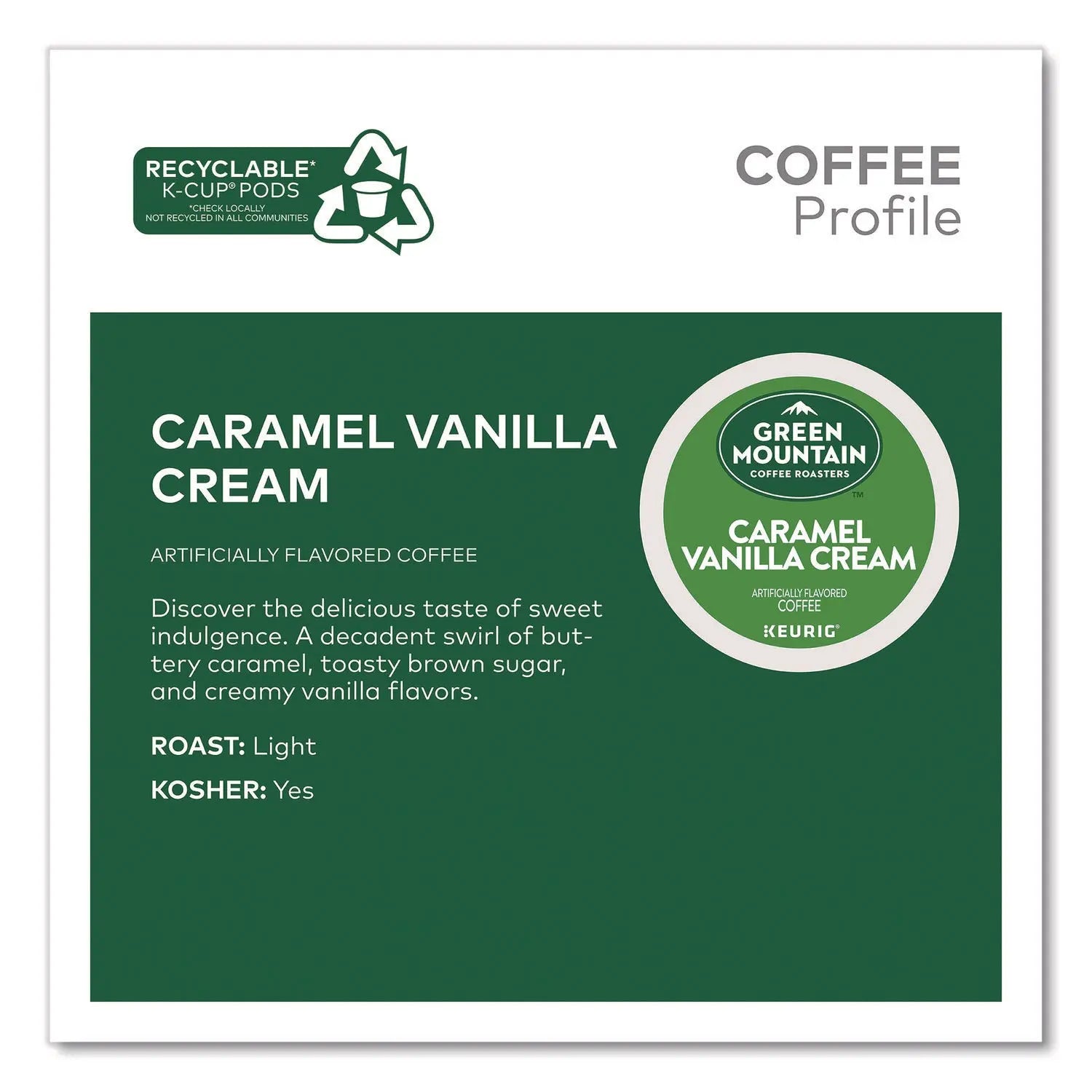 Green Mountain Coffee® Caramel Vanilla Cream Coffee K-Cups, 0.33 oz, 48/Box