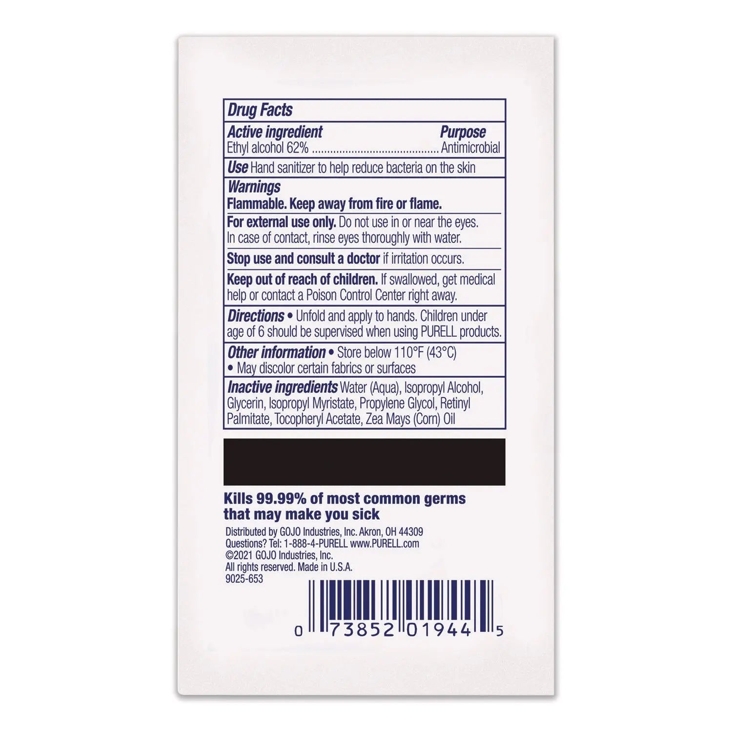 PURELL® Cottony Soft Individually Wrapped Sanitizing Hand Wipes, 5 x 7, Herbal Scent, White, 480/Carton