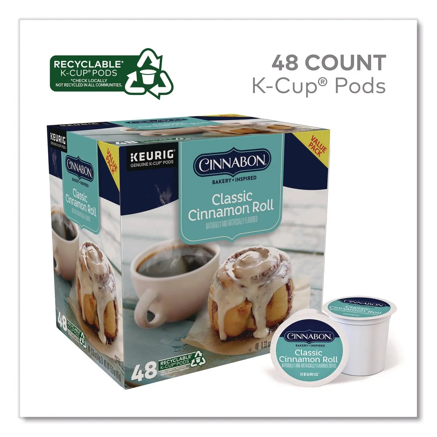 Cinnabon® Classic Cinnamon Roll Coffee K-Cups, 0.33 oz, 48/Box