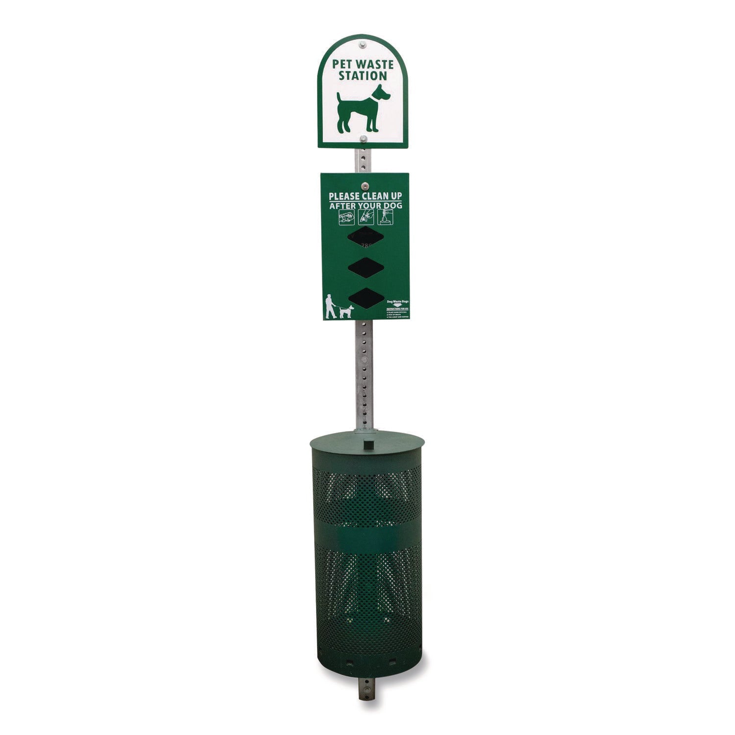 Tatco Dog Waste Station, 12 gal, Open Top, Green/White