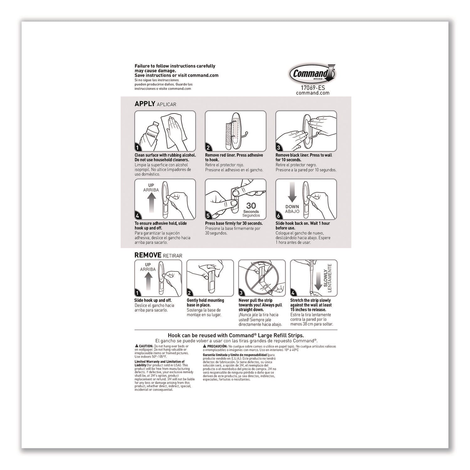 Command™ Large Wire Hook, Metal/Plastic, White, Supports 5 lbs