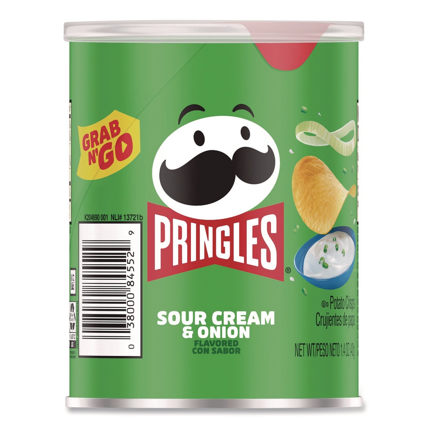 Pringles® Grab and Go sour Cream and Onion Crisps, 1.4 oz Cans, 12/Box