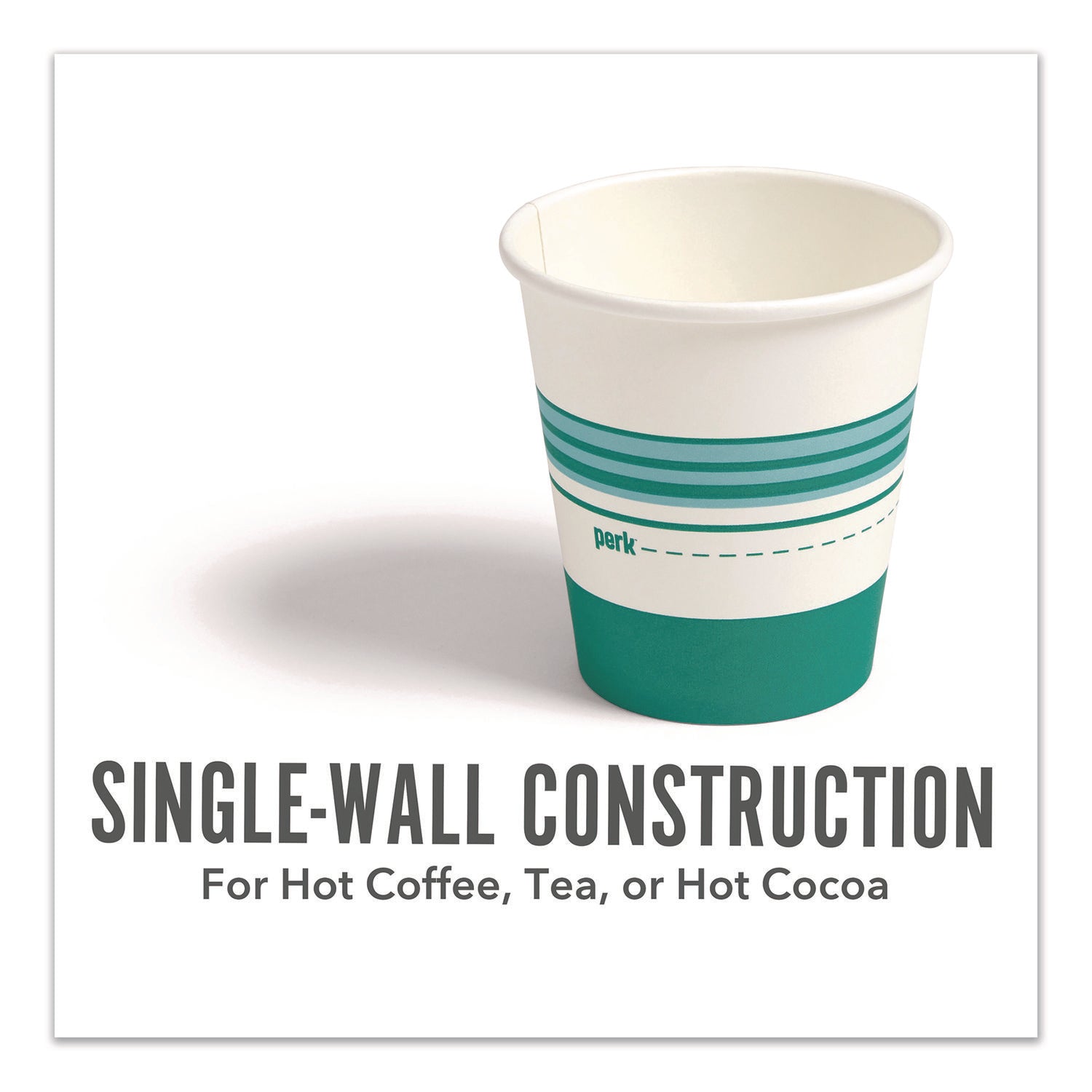 Perk™ Paper Hot Cups, 10 oz, White/Teal, 500/Carton