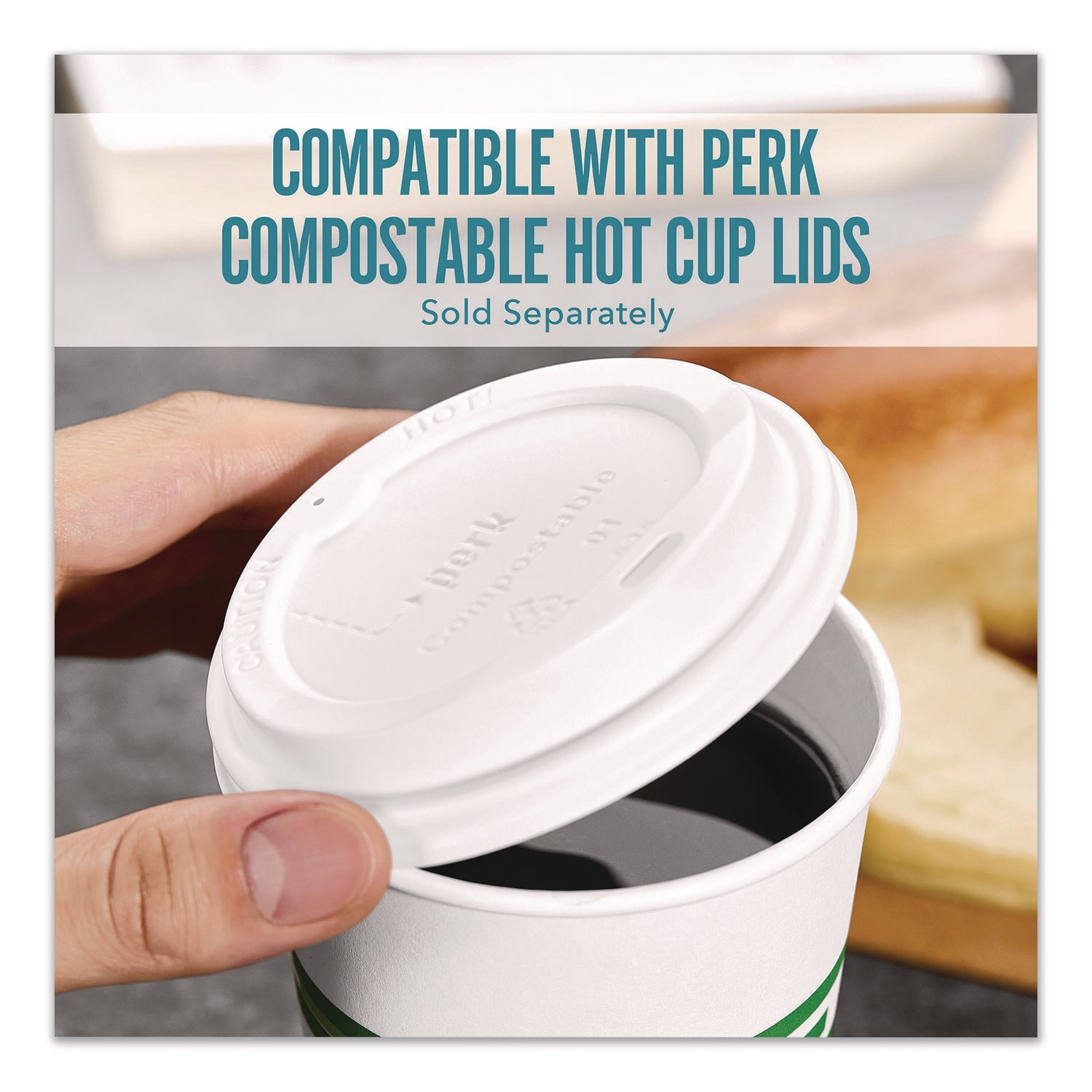 Perk™ Eco-ID Compostable Paper Hot Cups, 10 oz, White/Green, 500/Carton