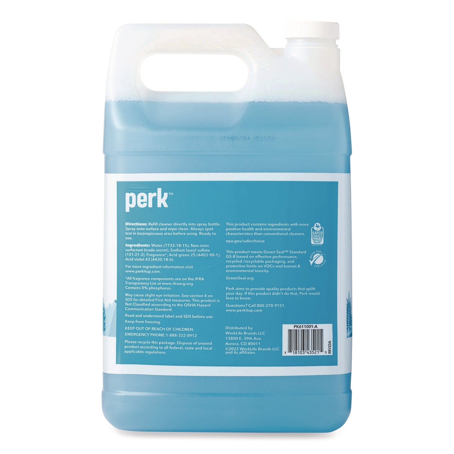 Perk™ Hello Eco Glass Cleaner Refill, Unscented, 1 gal Bottle