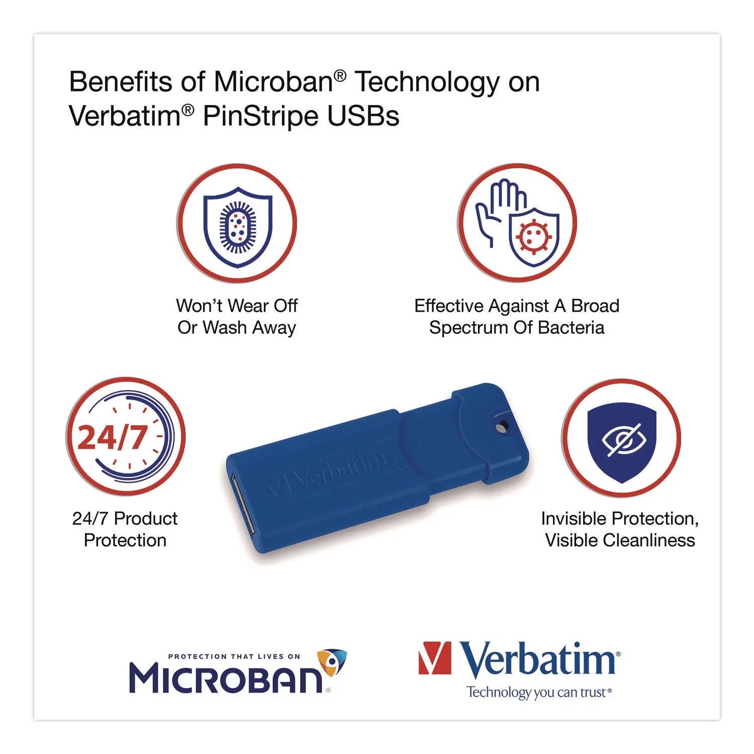 Verbatim® PinStripe USB 3.0 Flash Drive, 16 GB, Assorted Colors, 5/Pack