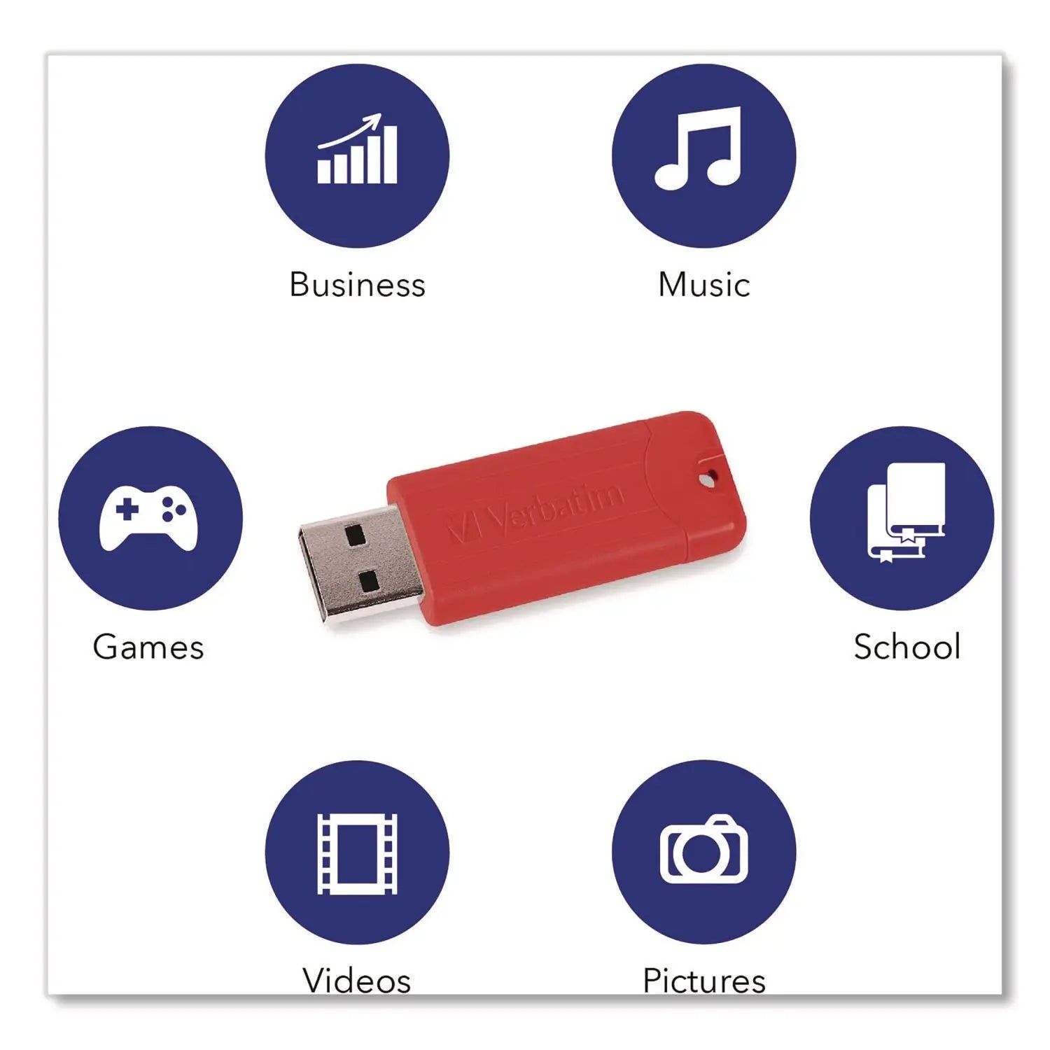 Verbatim® PinStripe USB 3.0 Flash Drive, 32 GB, Assorted Colors, 5/Pack