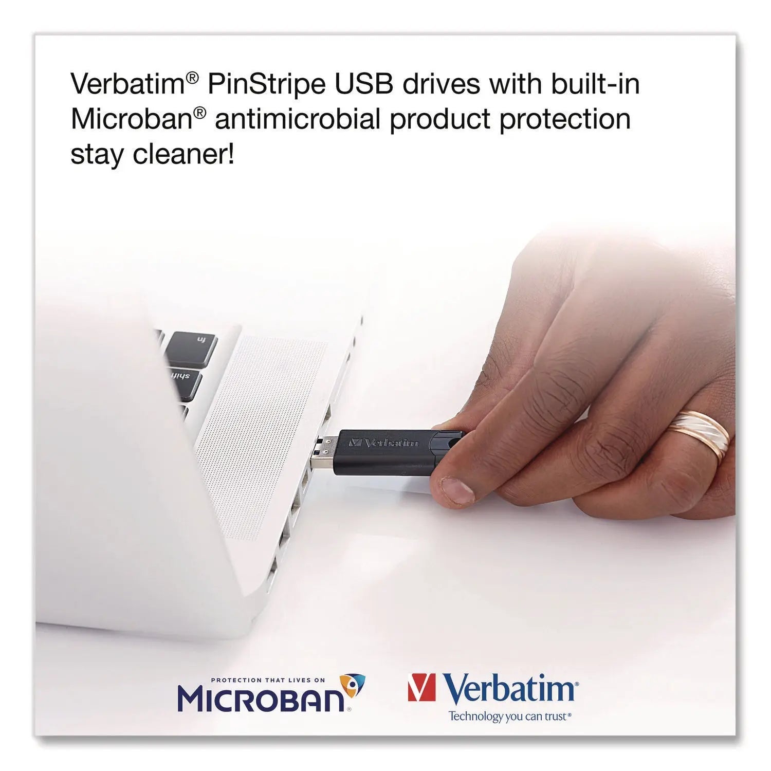 Verbatim® PinStripe USB 3.2 Flash Drive, 64 GB, Assorted Colors, 5/Pack
