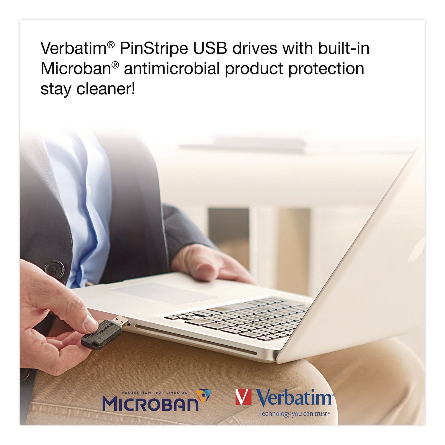 Verbatim® Pinstripe USB 2.0 Flash Drive, 64 GB, Black, 10/Pack