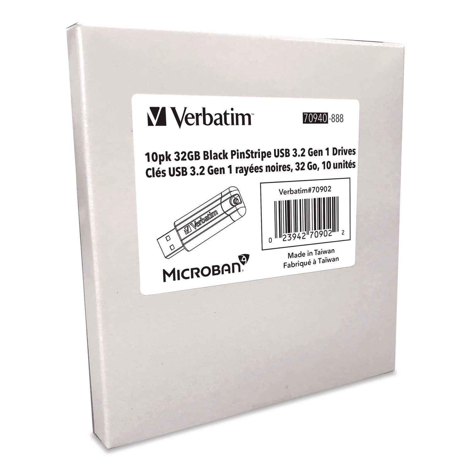 Verbatim® Pinstripe USB 3.2 Flash Drive, 32 GB, Black 10/Pack