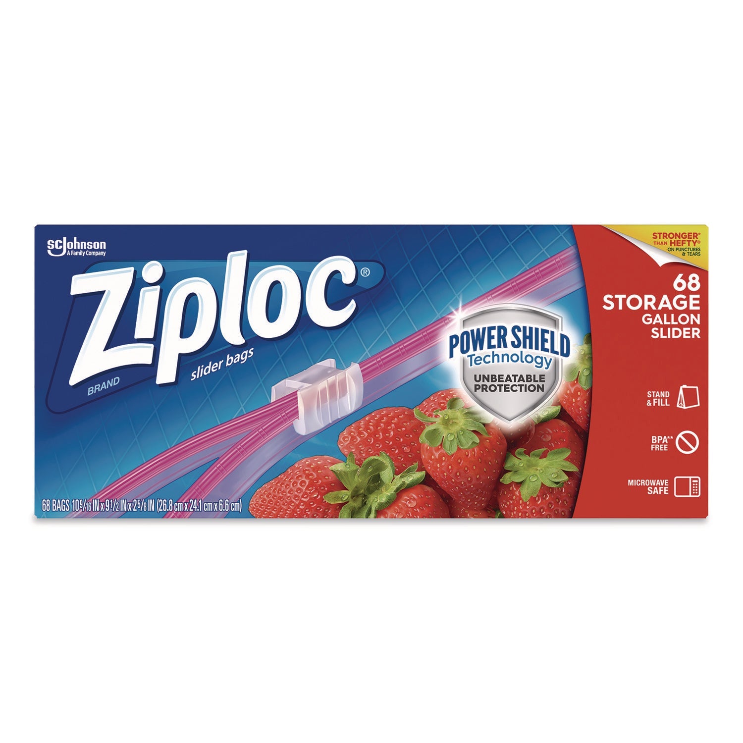 Ziploc® Slider Storage Bags, Gallon, 9.5" x 2.63" x 10.56", Clear, 68 Bags