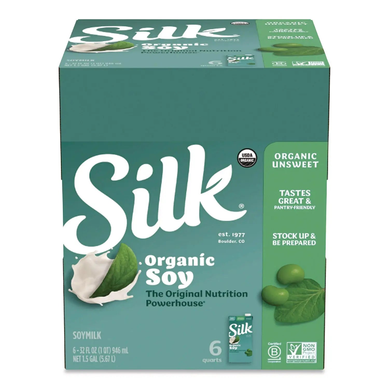 Silk® Soymilk, Unsweetened Original, 32 oz, 6/Carton