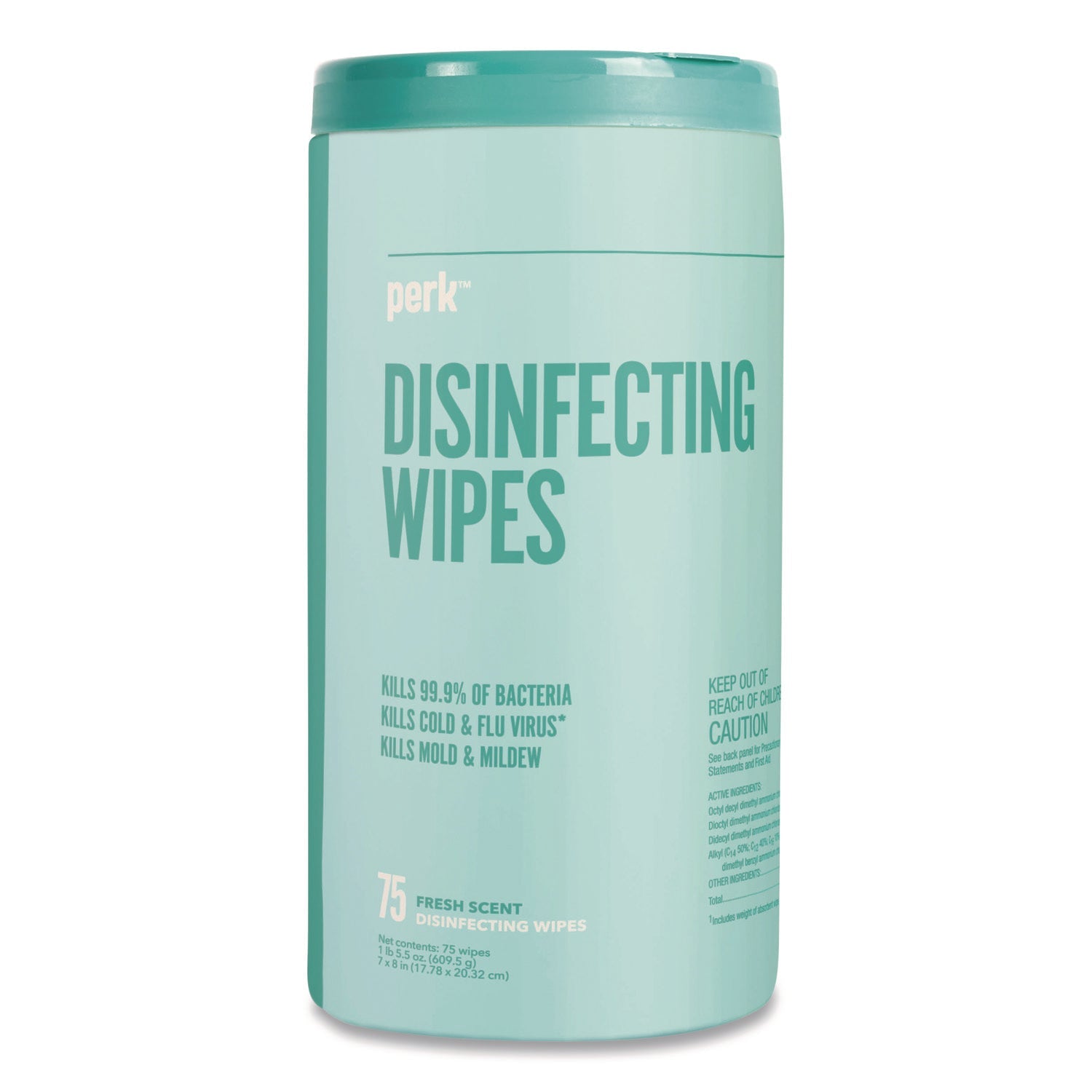 Perk™ Disinfecting Wipes, 7 x 8, Fresh, White, 75 Wipes/Canister, 6/Carton