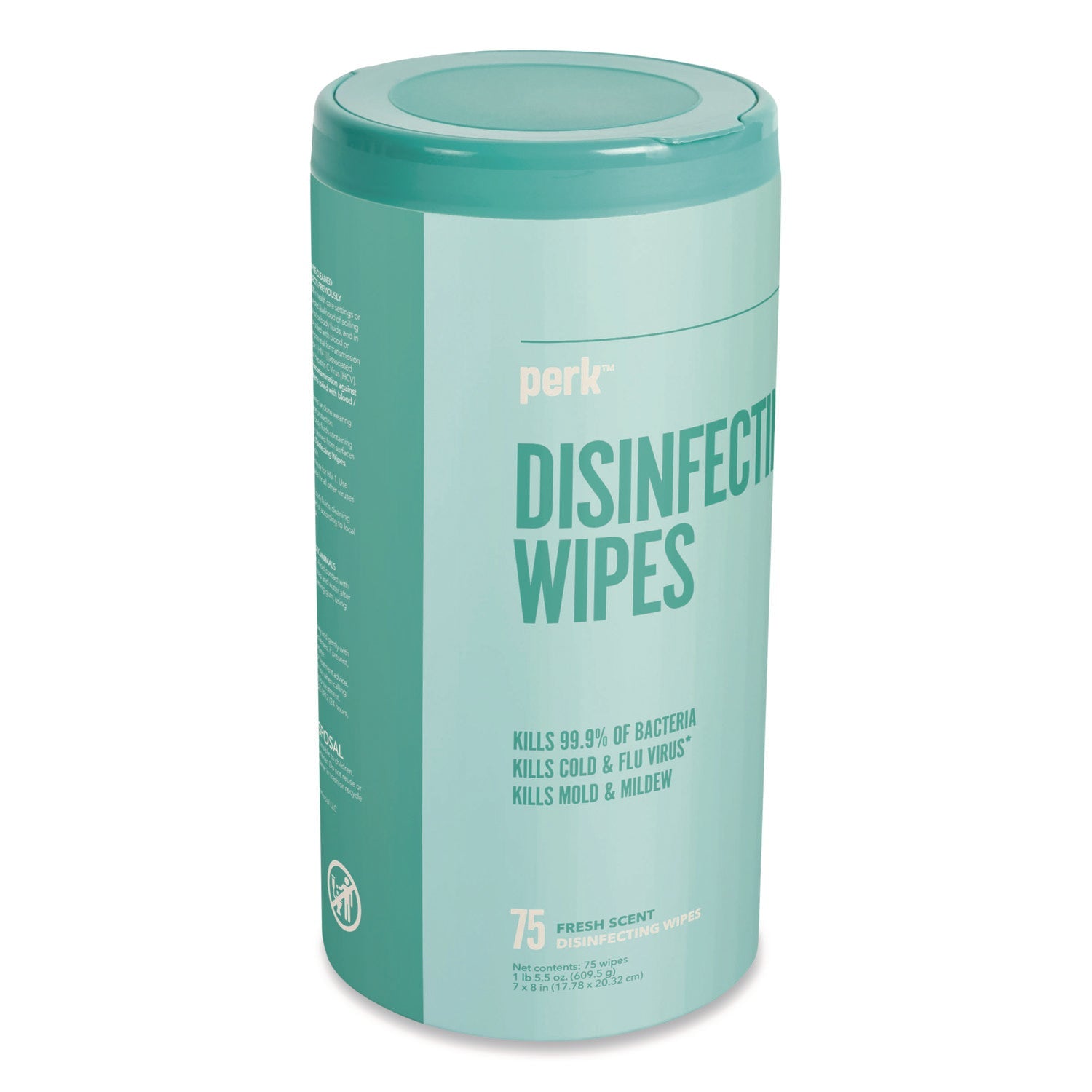 Perk™ Disinfecting Wipes, 7 x 8, Fresh, White, 75 Wipes/Canister, 6/Carton