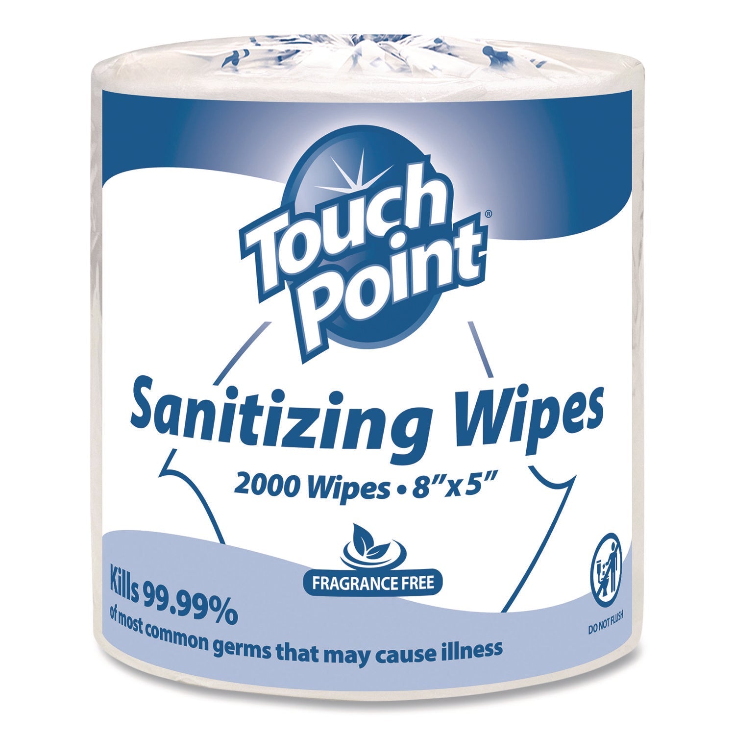 Touch Point® Hand Sanitizing Wipes Refill, 5 x 8, Fragrance Free, White, 2,000 Wipes/Roll, 2 Rolls/Carton