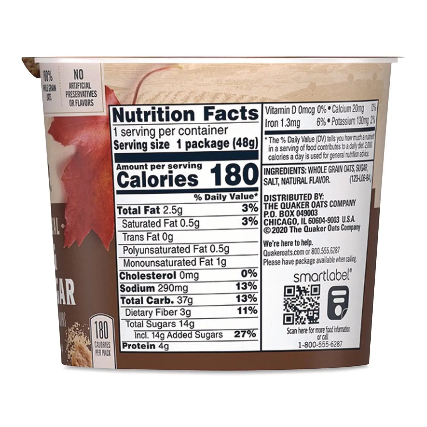 Quaker® Instant Oatmeal, Maple Brown Sugar, 1.69 oz Packet, 24/Carton