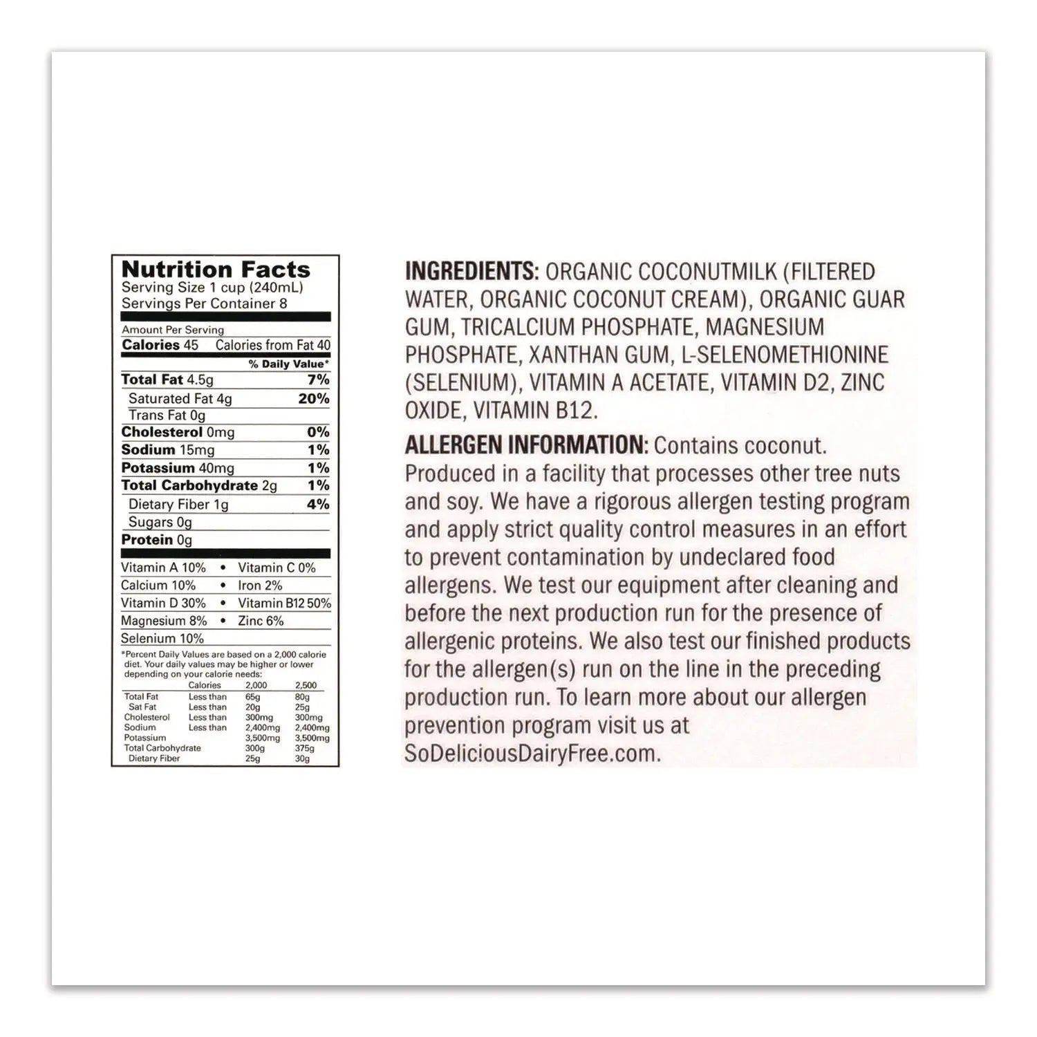 SO Delicious® Coconut Milk, Unsweetened, 32 oz Aseptic Box