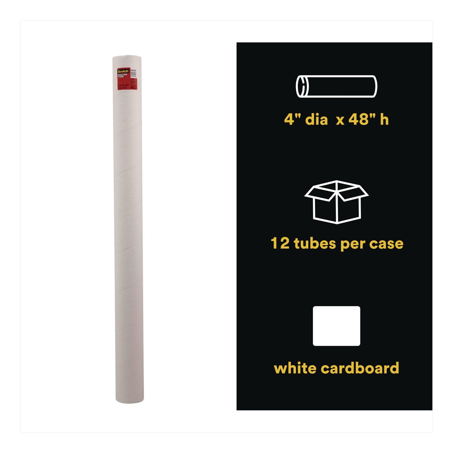 Scotch™ Mailing Tube, 48" Long, 4" Diameter, White, 12/Carton