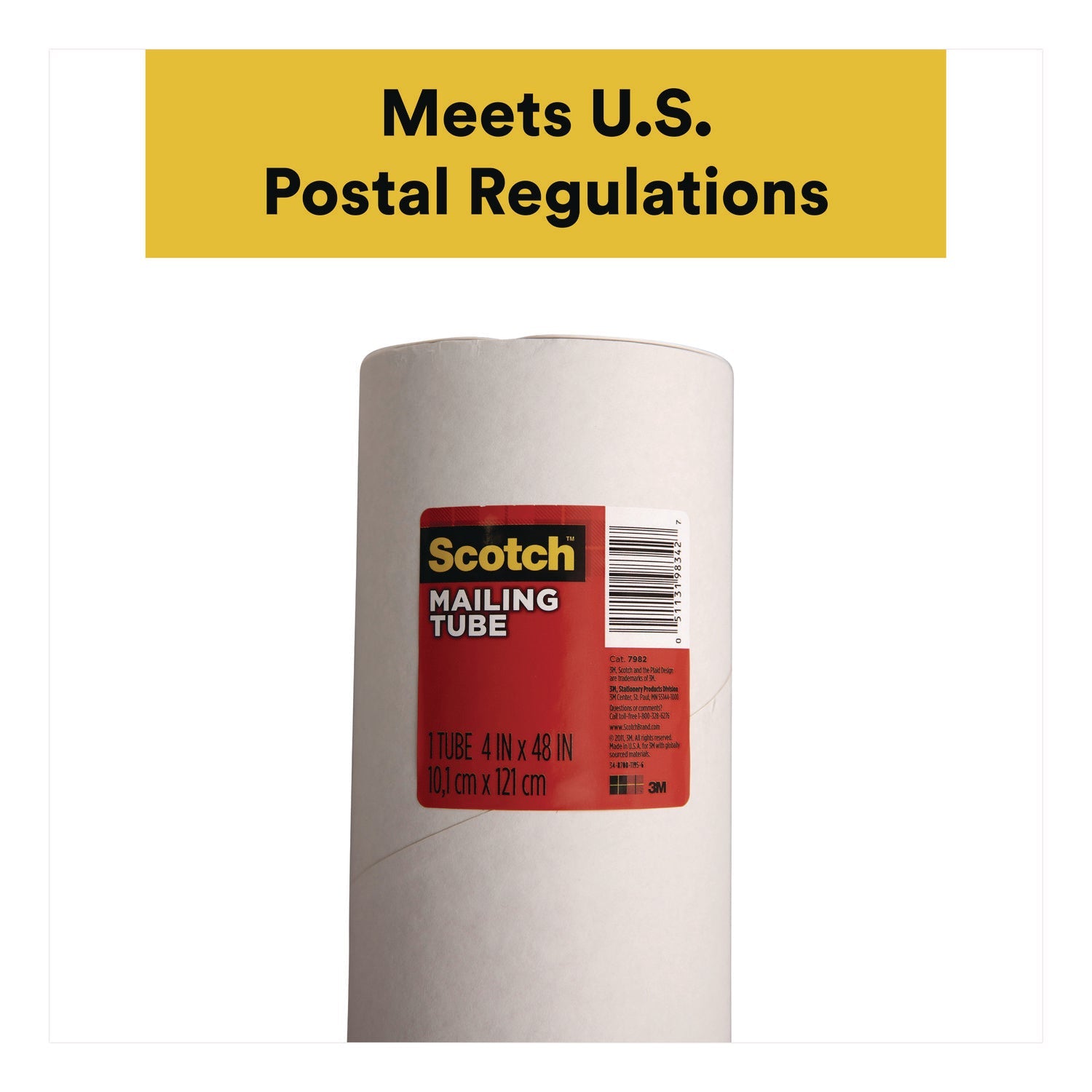 Scotch™ Mailing Tube, 48" Long, 4" Diameter, White, 12/Carton