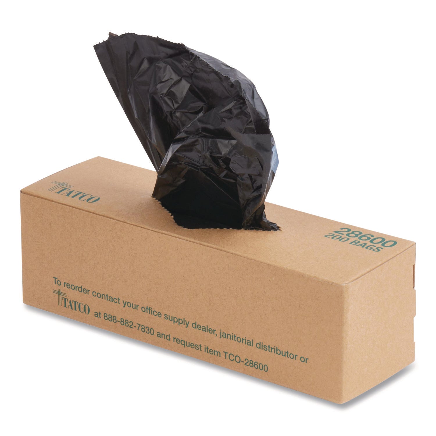 Tatco Dog Waste Bags, Open-Face, 0.5 gal, 8" x 13", Black, Perforated Roll, 200 Bags/Roll, 10 Rolls/Carton