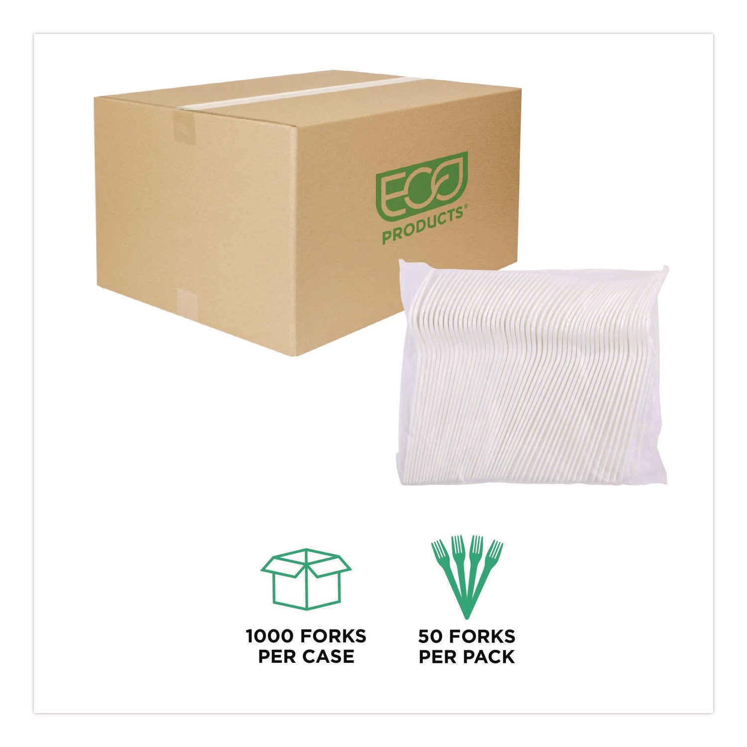 Eco-Products® Plantware CPLA Cutlery, Fork, White, 1,000/Carton
