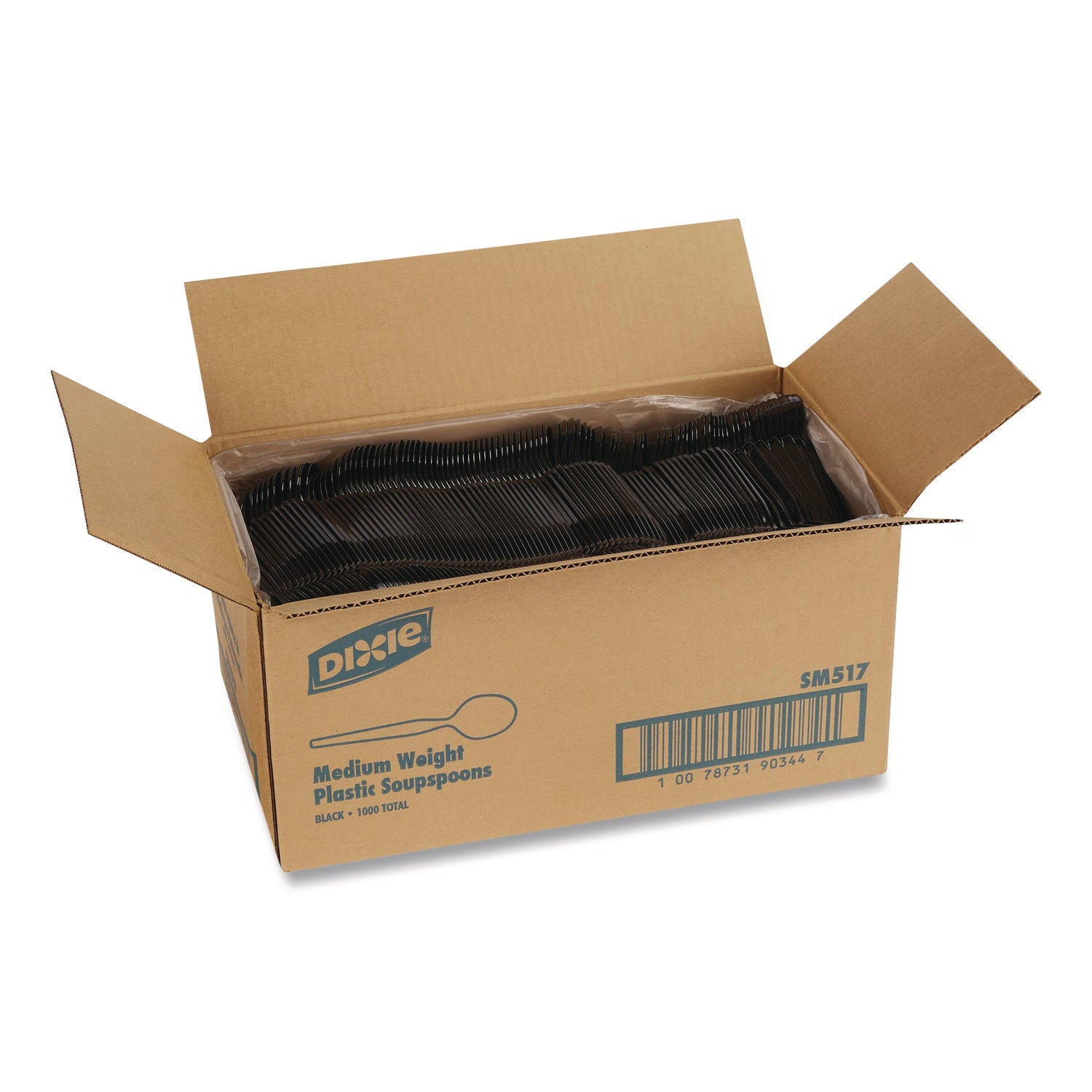 Dixie® Mediumweight Polystyrene Cutlery, Soup Spoon, Plastic, Black, 1,000/Carton