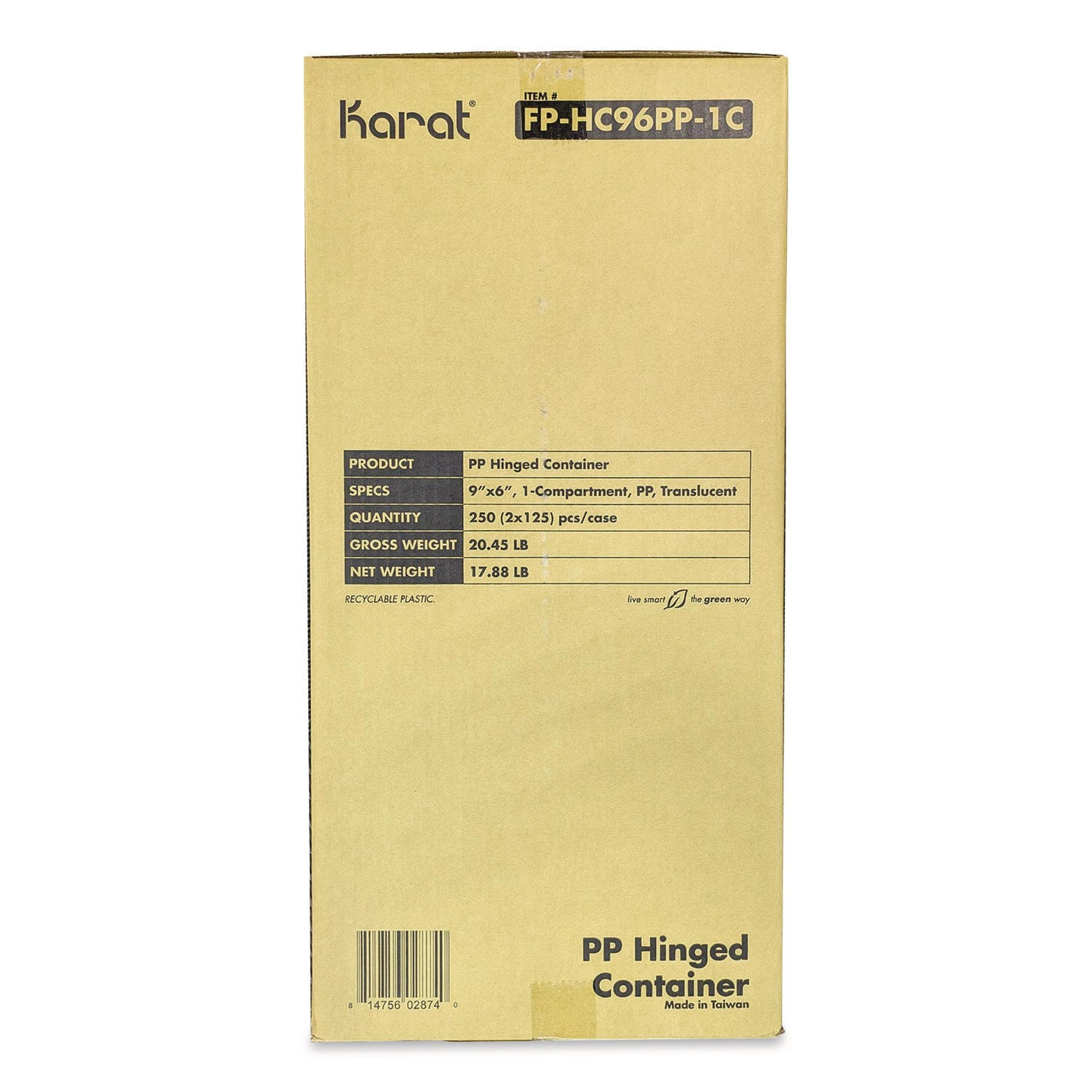 Karat® Polypropylene Plastic Hinged Container, 6 x 9 x 2.97, Clear, Plastic, 125/Pack, 2 Packs/Carton