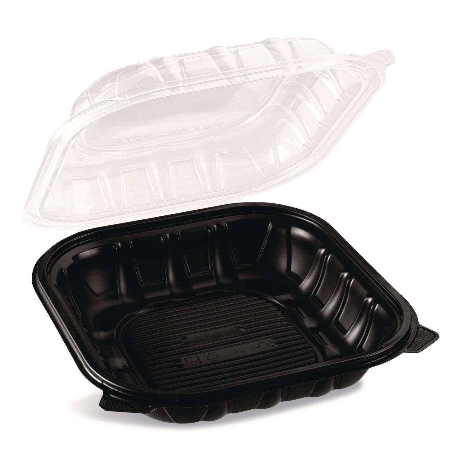 Karat® Polypropylene Plastic Hinged Container, 9 x 9 x 3, Black/Clear, Plastic, 50/Pack, 3 Packs/Carton
