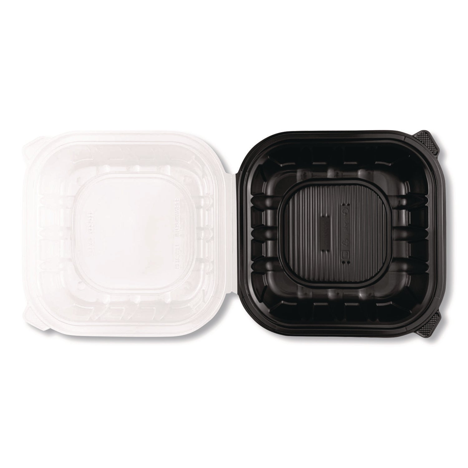 Karat® Polypropylene Plastic Hinged Container, 9 x 9 x 3, Black/Clear, Plastic, 50/Pack, 3 Packs/Carton