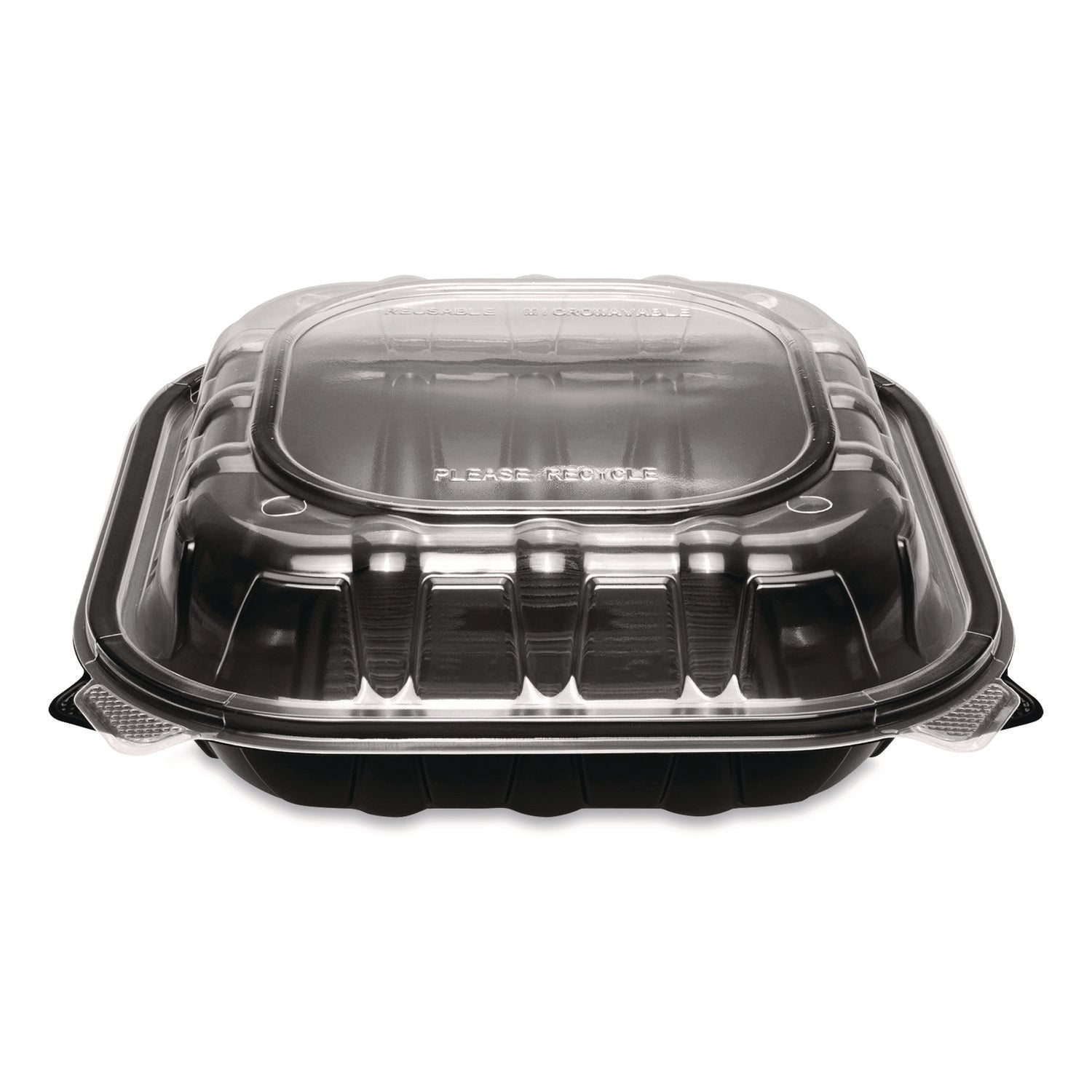 Karat® Polypropylene Plastic Hinged Container, 9 x 9 x 3, Black/Clear, Plastic, 50/Pack, 3 Packs/Carton