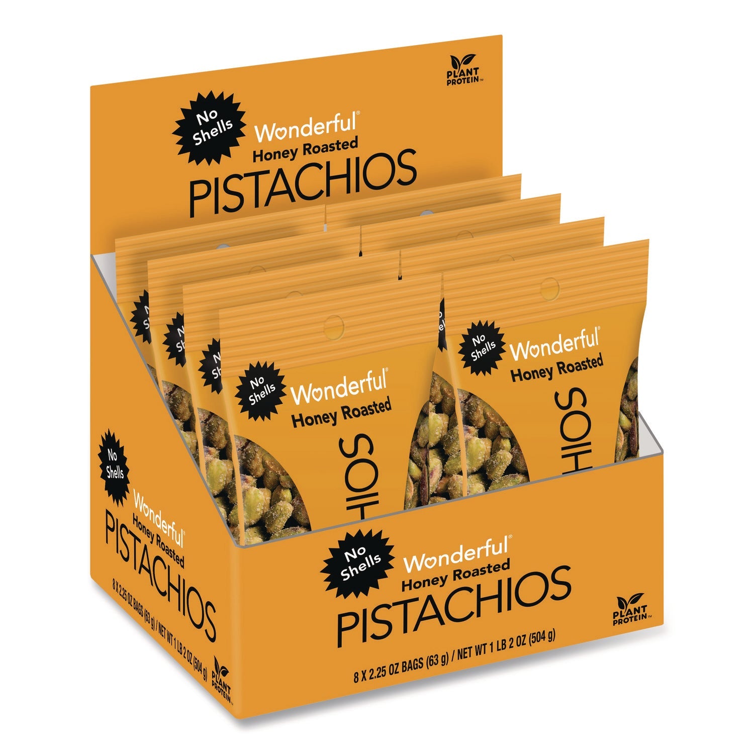 Wonderful® No Shells Honey Roasted Pistachios, 2.25 oz Bags, 8/Box