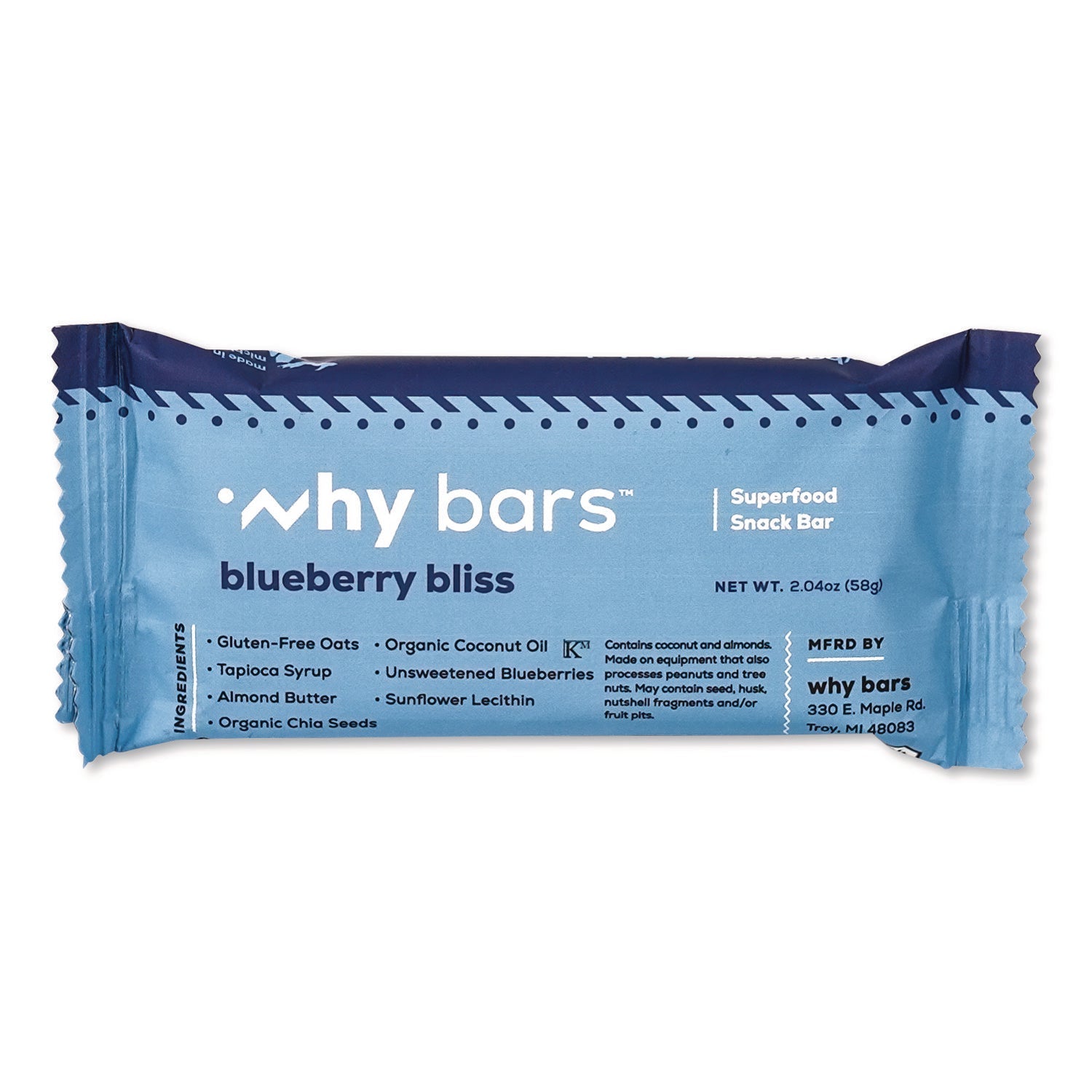 Why Bars™ Superfood Snack Bar, Blueberry Bliss, 2.04 oz Bar, 12/Box