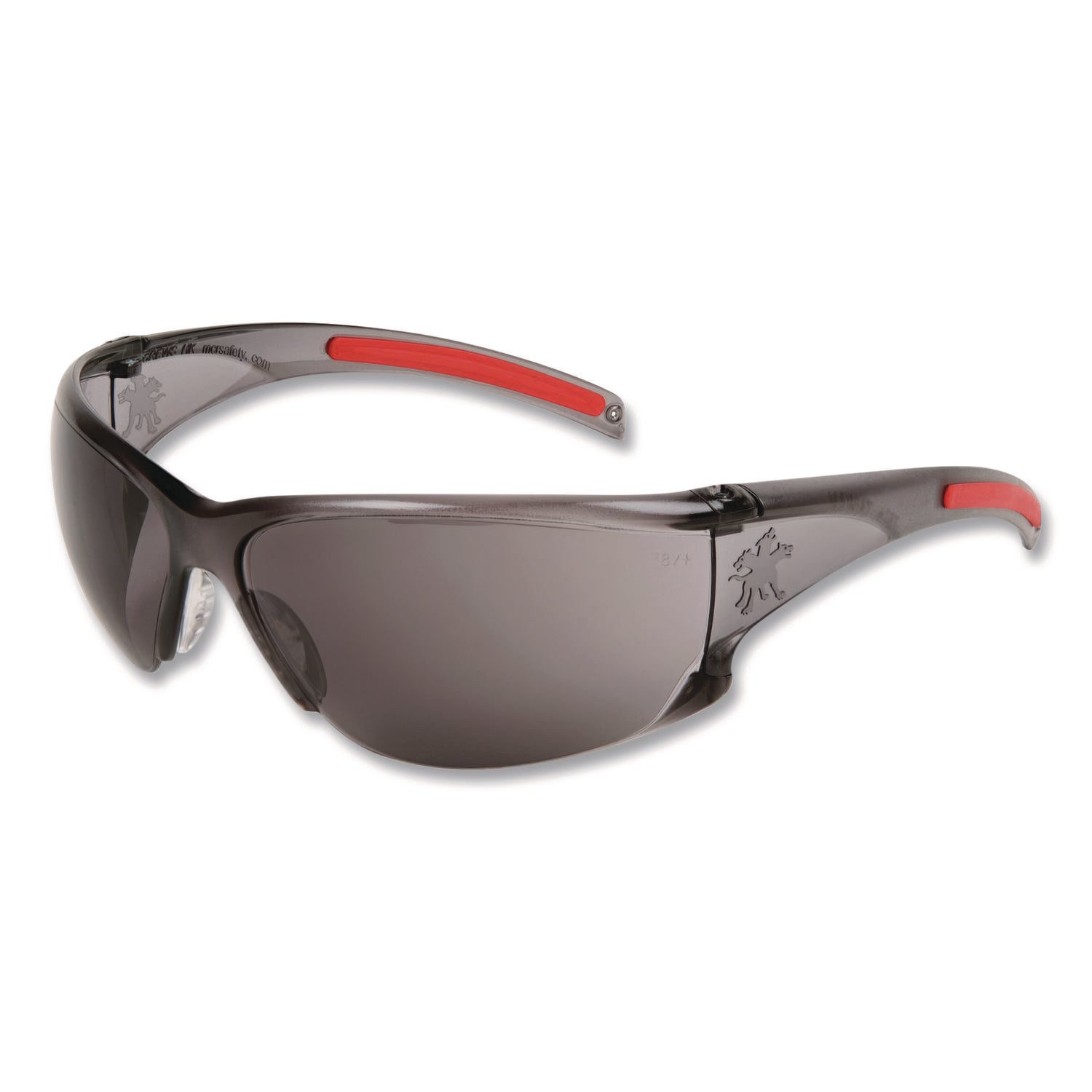 MCR™ Safety Hulk HK1 Series Safety Glasses, Scratch-Resistant, Smoke/Red Plastic Frame, Gray Plastic Lens
