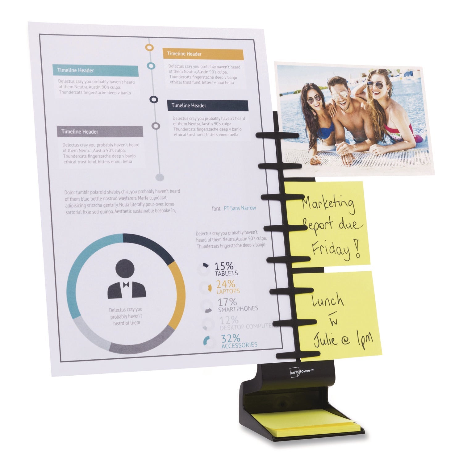 NoteTower Desktop Pro Plastic Document Stand Bar, 2 Sheet Capacity, Plastic, Black